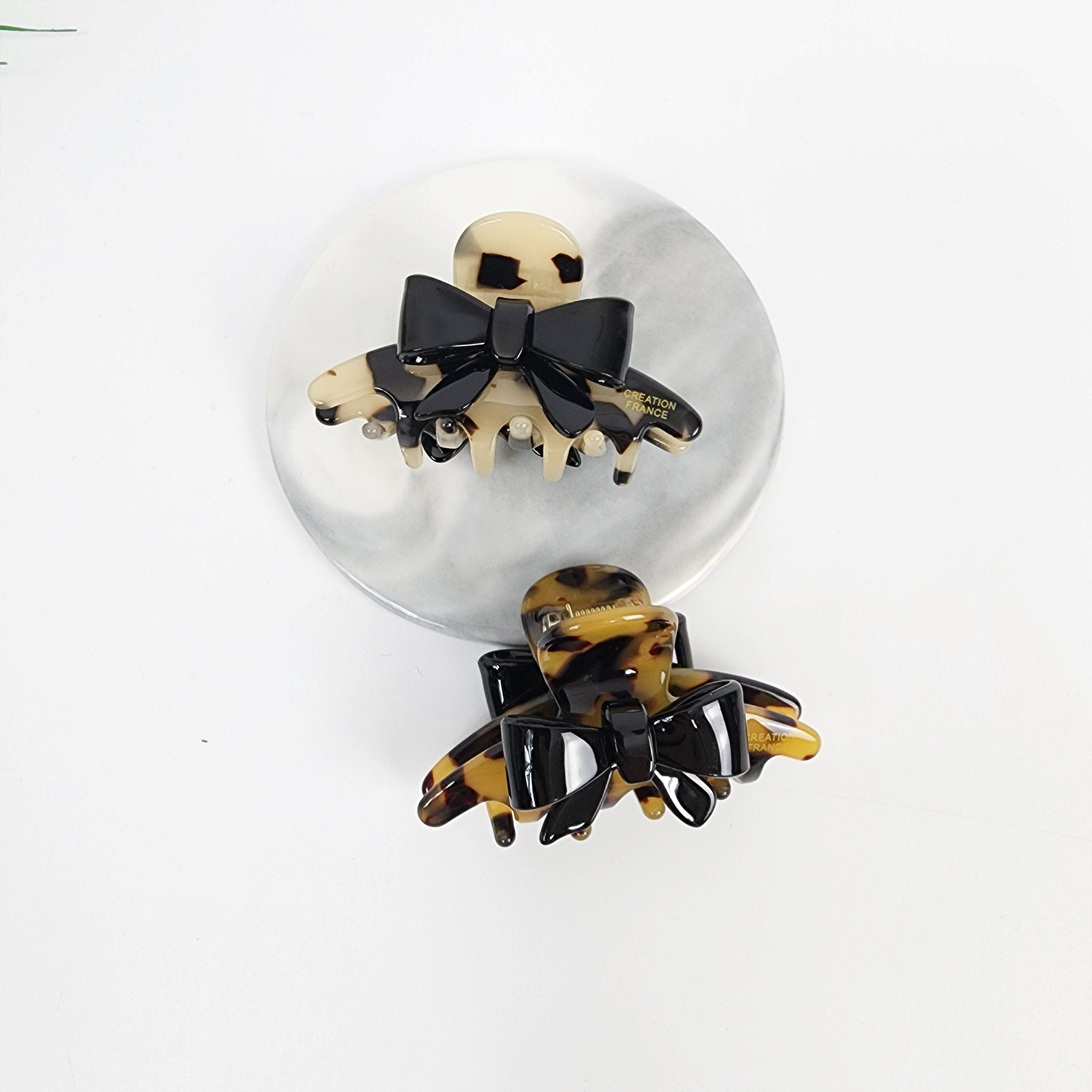 Leopard Black Ribbon Hair Claw Clip (2.4 Inch) / Tortoise Shell Medium Size Ponytail Holder / Hair Barrette for Woman