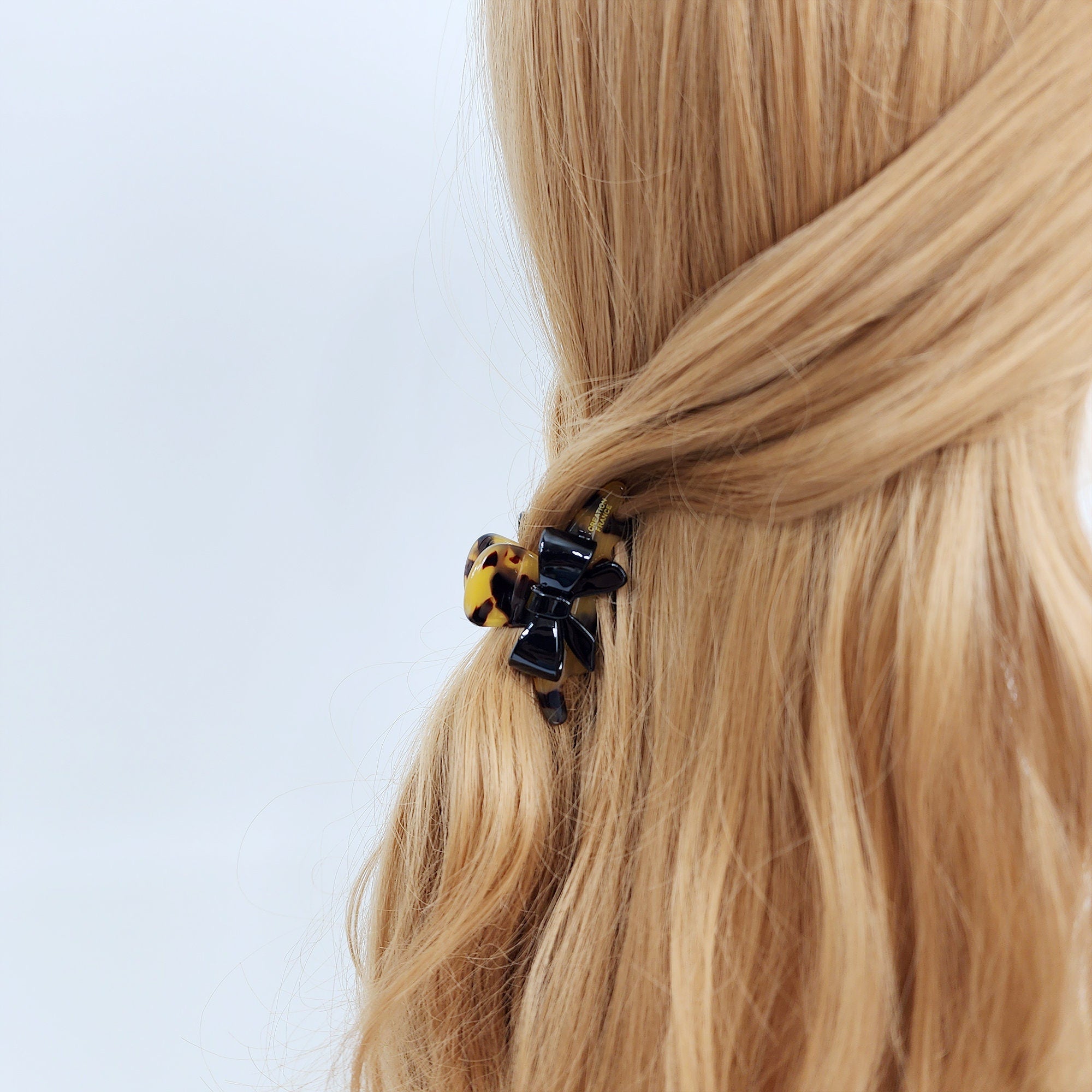 Leopard Black Ribbon Hair Claw Clip (2.4 Inch) / Tortoise Shell Medium Size Ponytail Holder / Hair Barrette for Woman