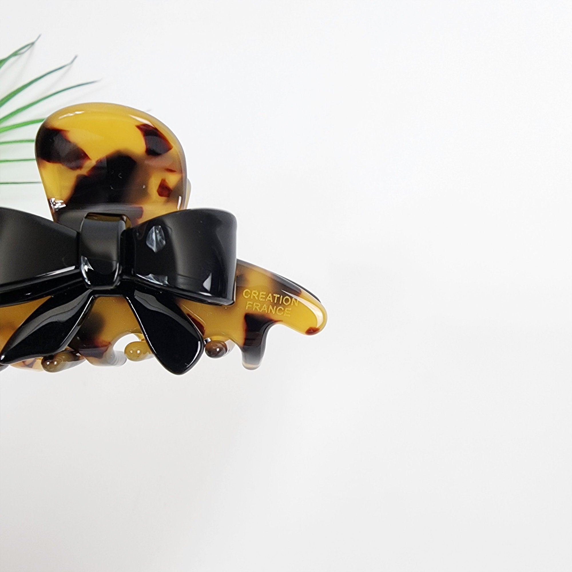 Leopard Black Ribbon Hair Claw Clip (2.4 Inch) / Tortoise Shell Medium Size Ponytail Holder / Hair Barrette for Woman