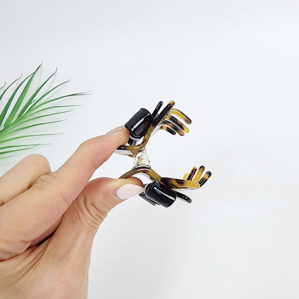 Leopard Black Ribbon Hair Claw Clip (2.4 Inch) / Tortoise Shell Medium Size Ponytail Holder / Hair Barrette for Woman