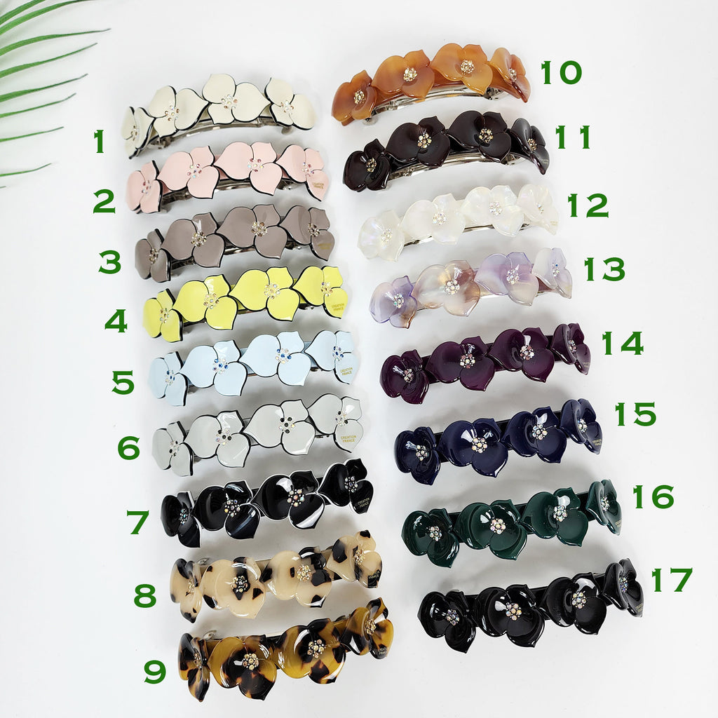 Pastel Color Cubic Flower Hair Barrette (4,0 Inch) / Luxurious French Hair Pin / Automatic Hair Clip / Floral Hair Clip