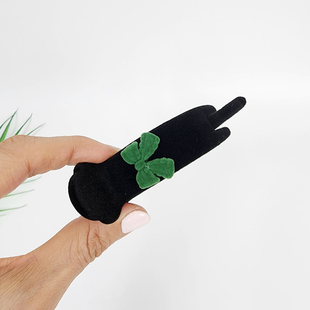 Black Velvet Mini Ribbon Two Leg Low Bun Hair Claw Clip / Medium Size Ponytail Holder / Hair Barrette for Woman
