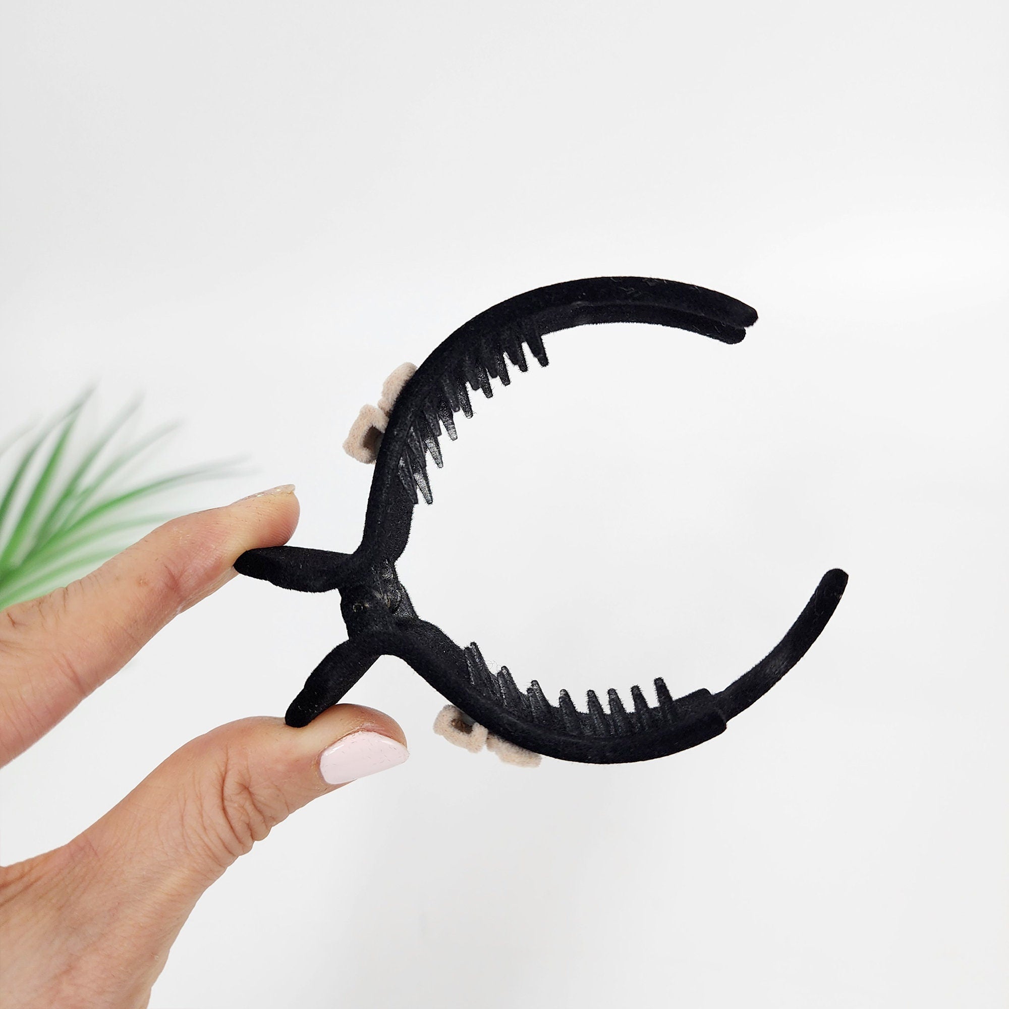 Black Velvet Mini Ribbon Two Leg Low Bun Hair Claw Clip / Medium Size Ponytail Holder / Hair Barrette for Woman