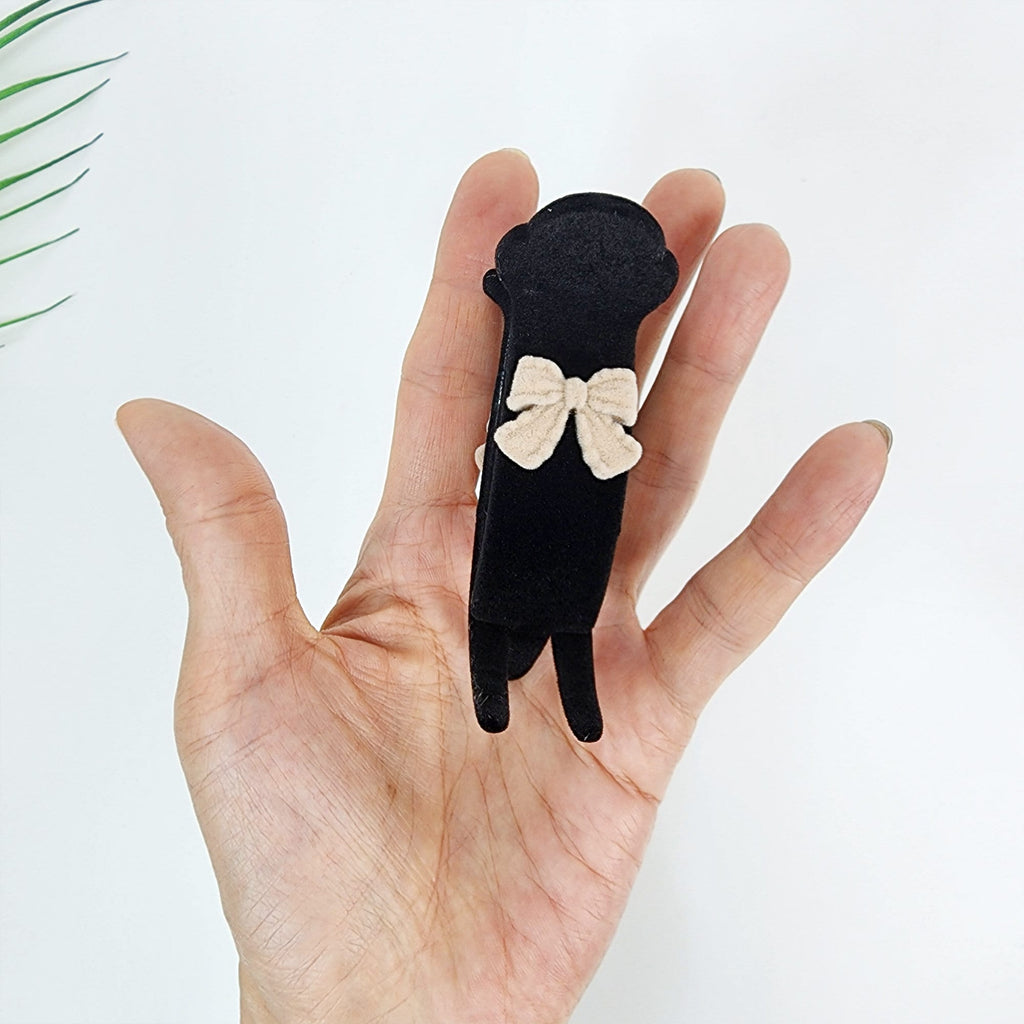 Black Velvet Mini Ribbon Two Leg Low Bun Hair Claw Clip / Medium Size Ponytail Holder / Hair Barrette for Woman