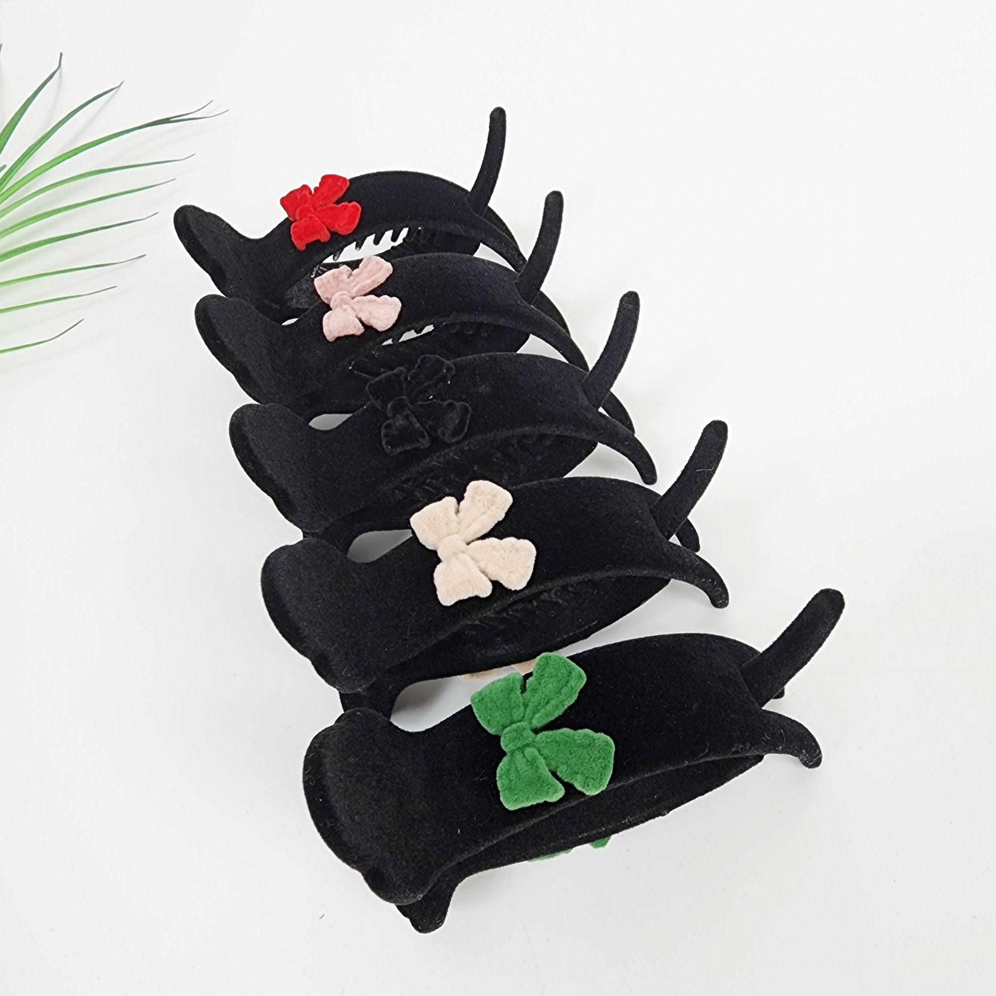 Black Velvet Mini Ribbon Two Leg Low Bun Hair Claw Clip / Medium Size Ponytail Holder / Hair Barrette for Woman