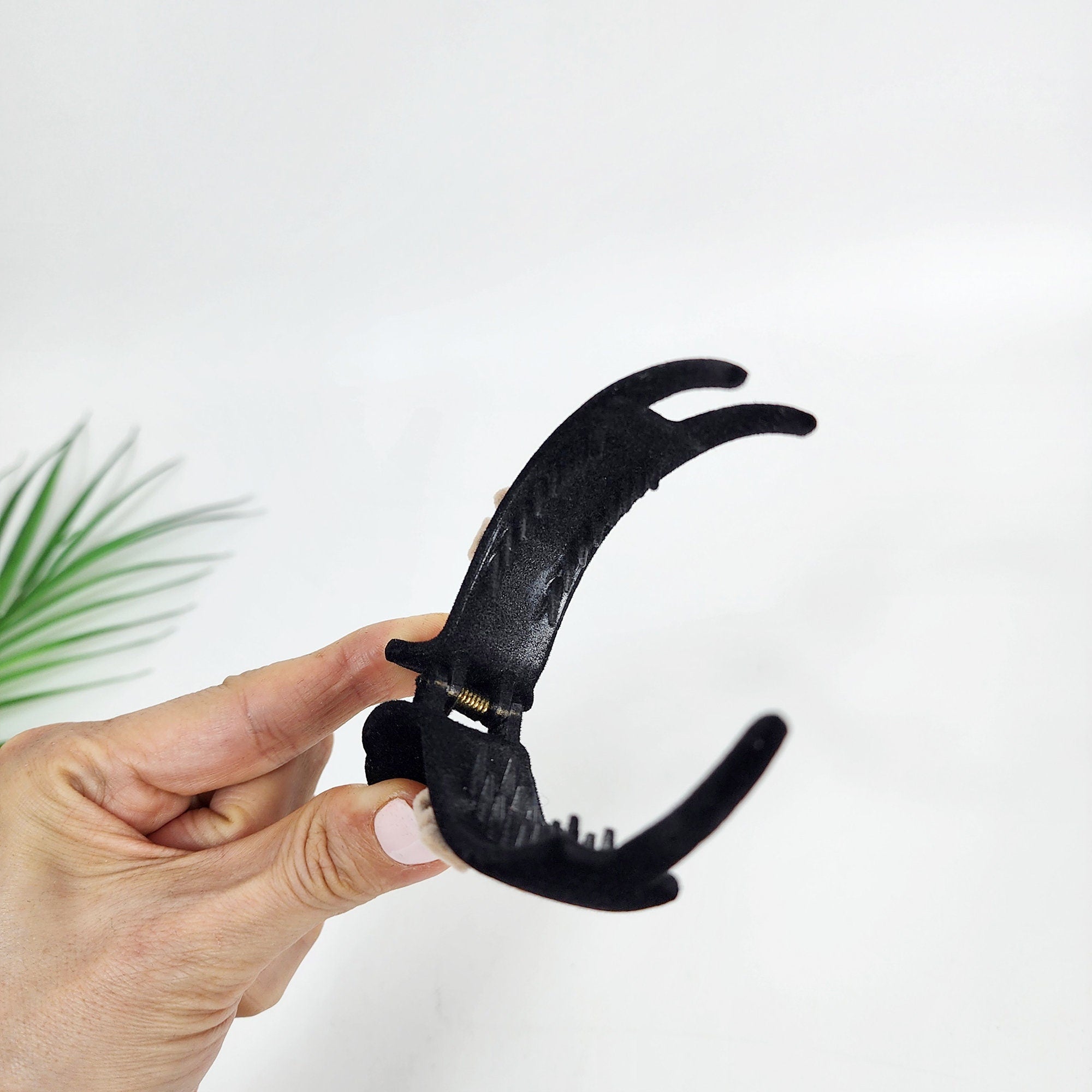 Black Velvet Mini Ribbon Two Leg Low Bun Hair Claw Clip / Medium Size Ponytail Holder / Hair Barrette for Woman