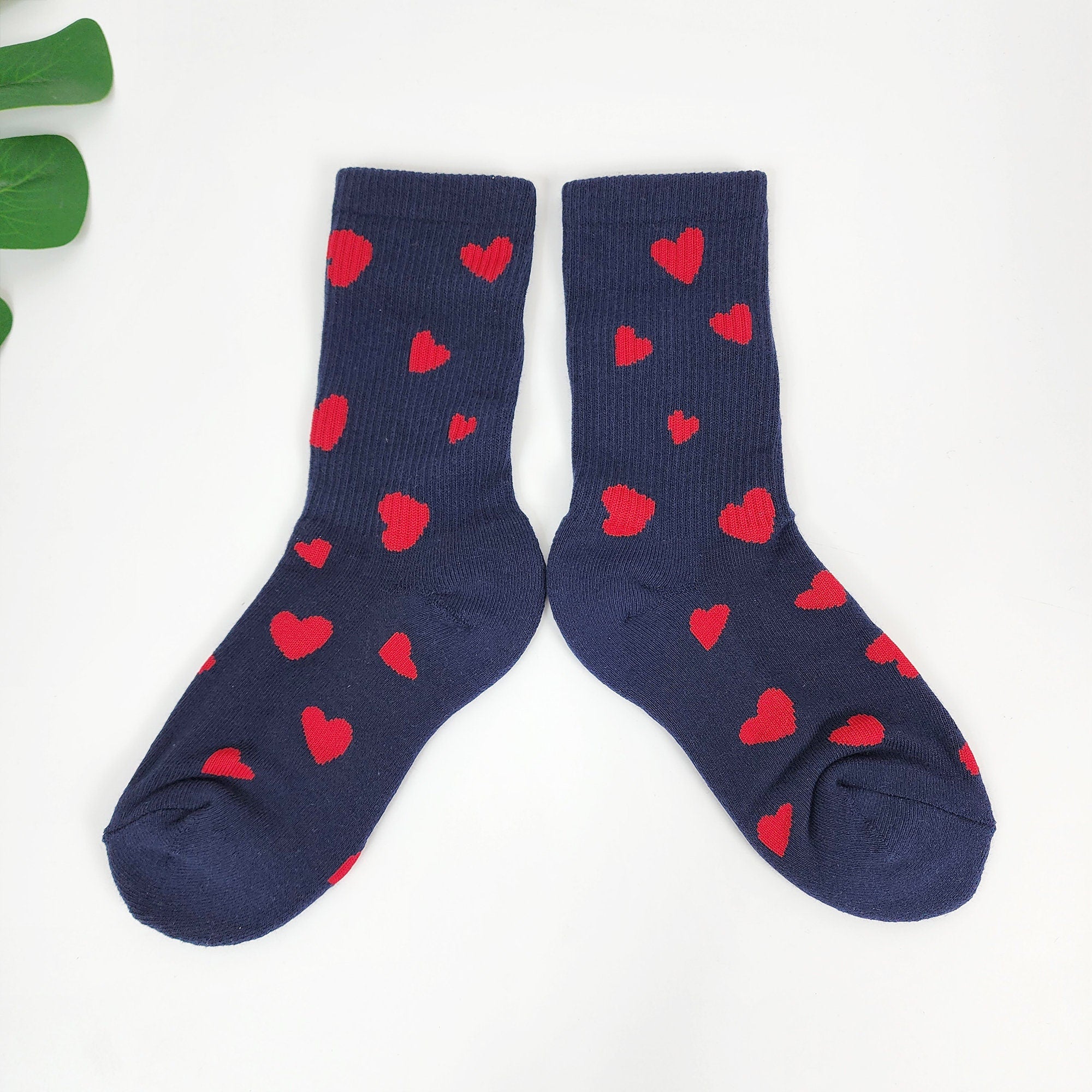 Heart Cushion Crew Socks | Thick Winter Hiking Hosiery | Korean Socks | Cute Athletic Gift for Runner