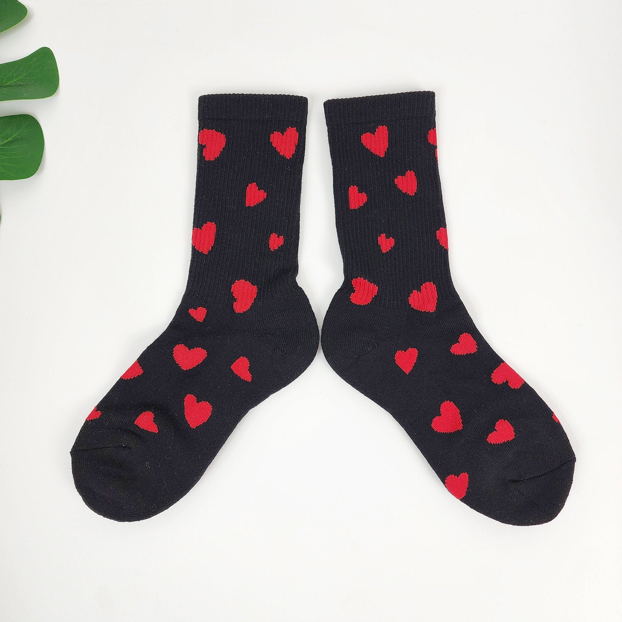 Heart Cushion Crew Socks | Thick Winter Hiking Hosiery | Korean Socks | Cute Athletic Gift for Runner