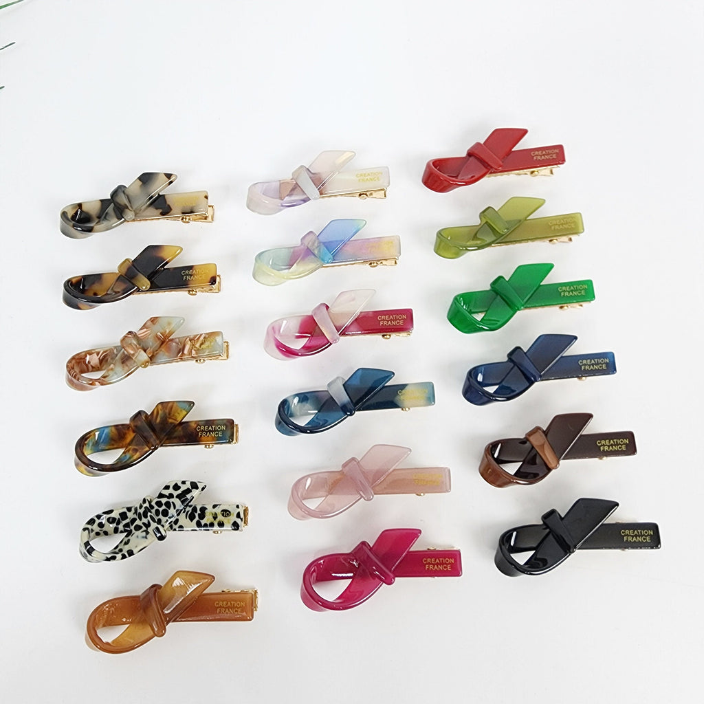 Mini cellulose acetate ribbon hair clip in various colors, 1.8 inch small alligator beak clip for toddler girls and side bangs.
