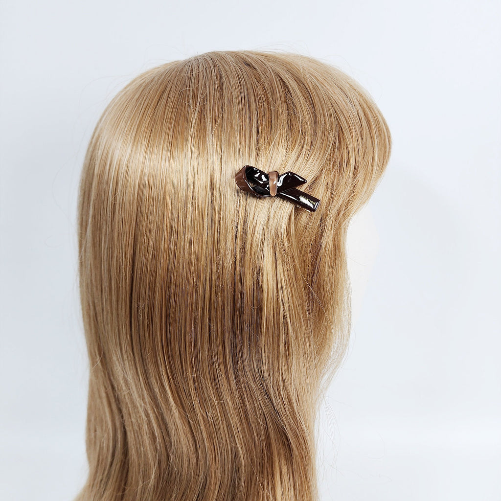Cute Mini Ribbon Hair Claw Clip (1.8 Inch) / Tortoise Shell French Hair Pin / Hair Accessory for Woman