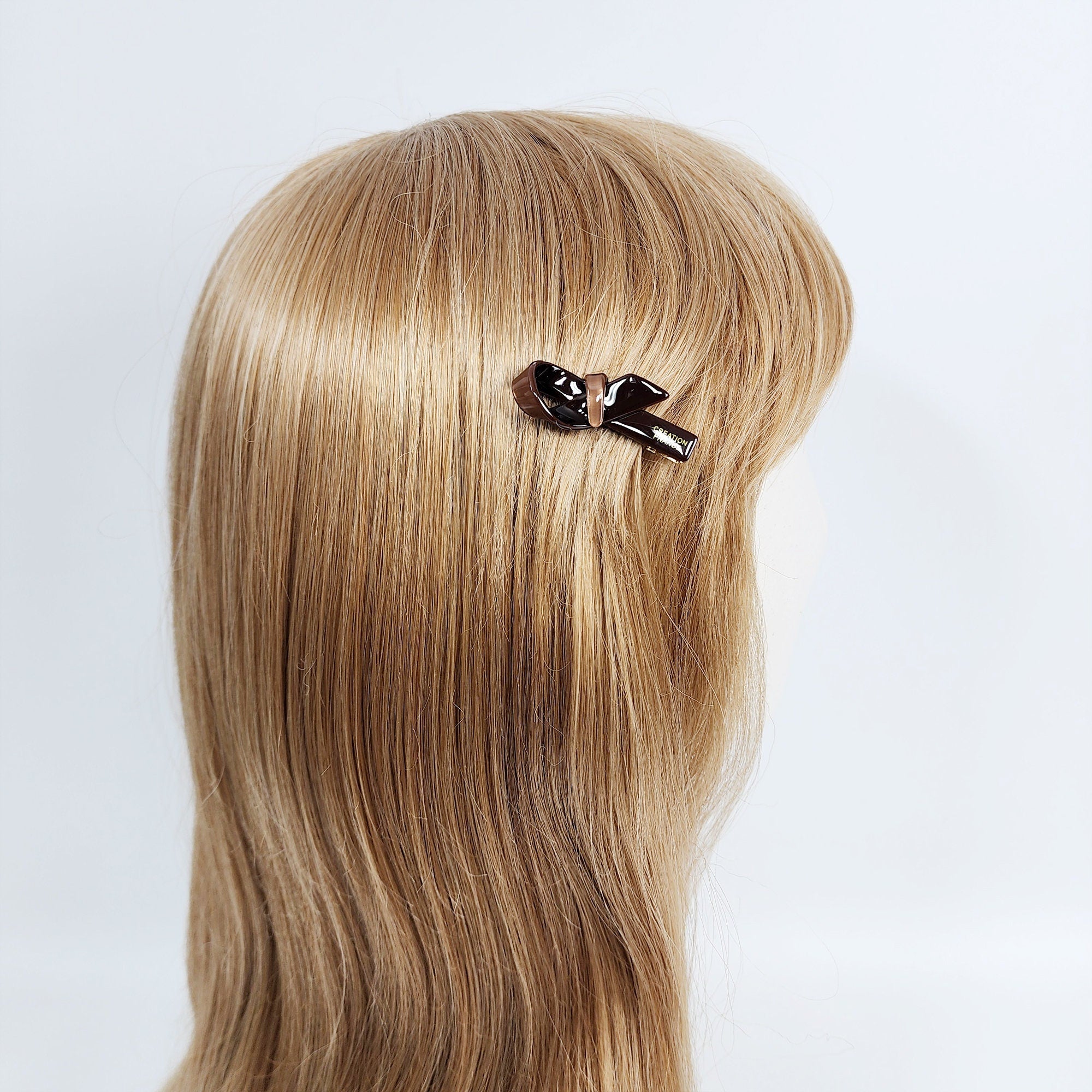 Cute Mini Ribbon Hair Claw Clip (1.8 Inch) / Tortoise Shell French Hair Pin / Hair Accessory for Woman