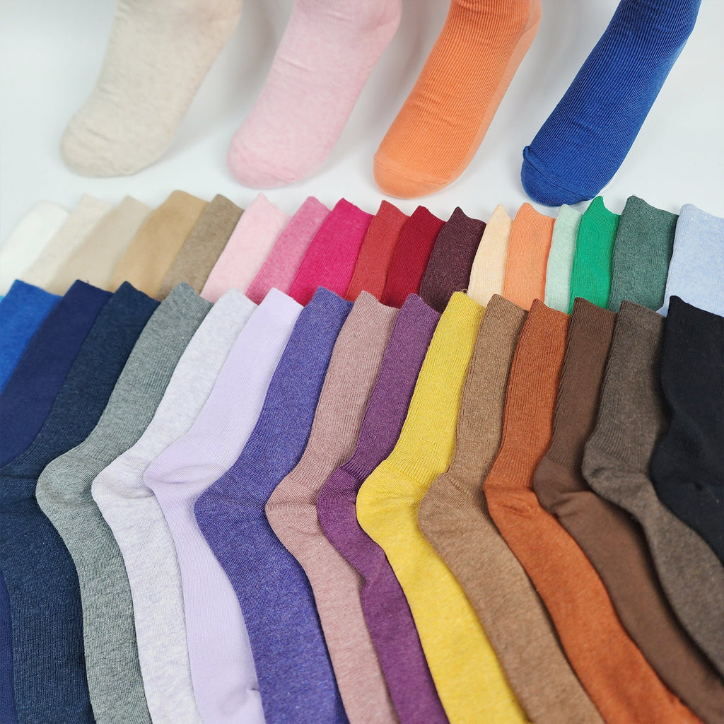 Ribbed Crew Socks | Solid Cotton Mid Calf Boot Cuffs | Korean Socks | Minimalist Gift for Her