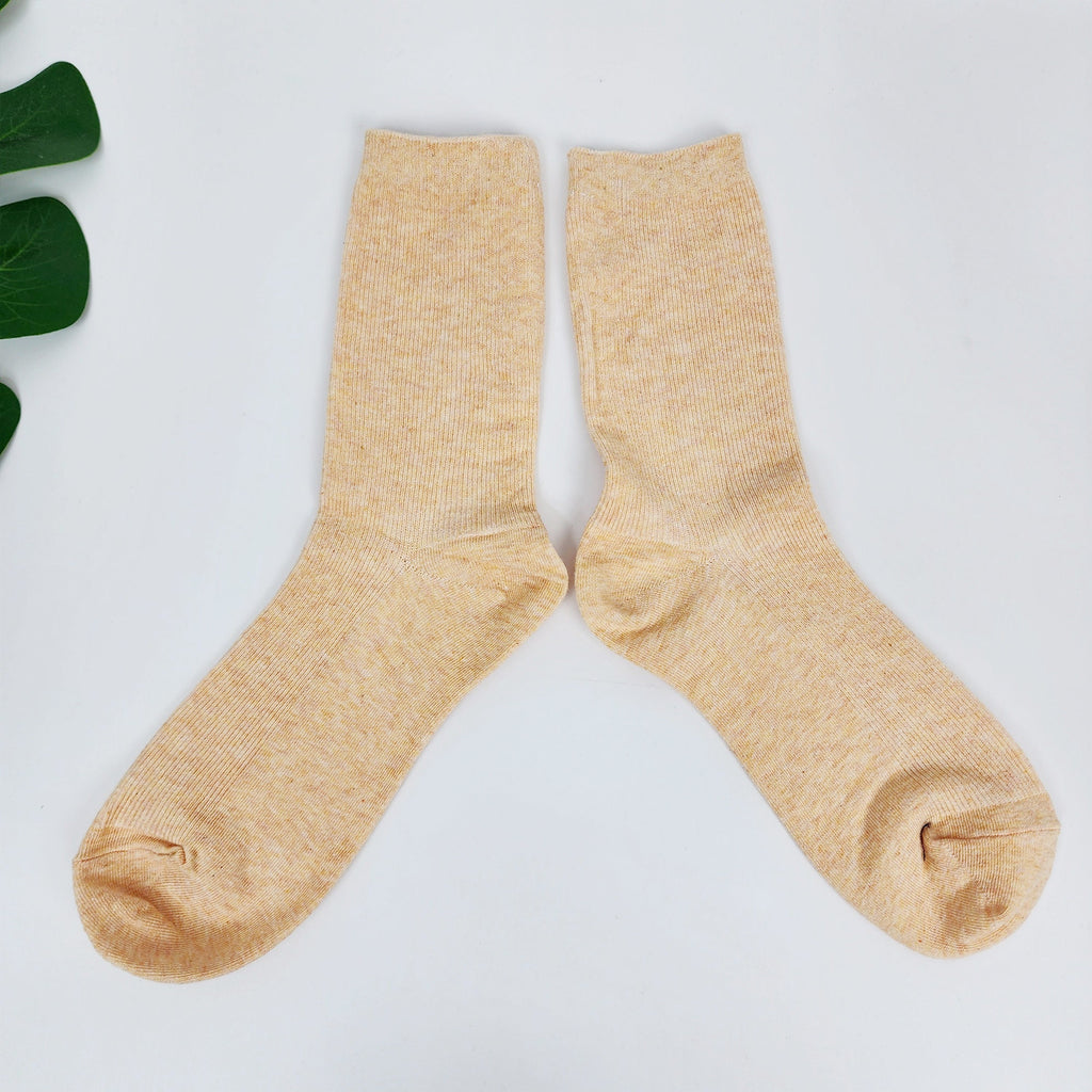 Ribbed Crew Socks | Solid Cotton Mid Calf Boot Cuffs | Korean Socks | Minimalist Gift for Her
