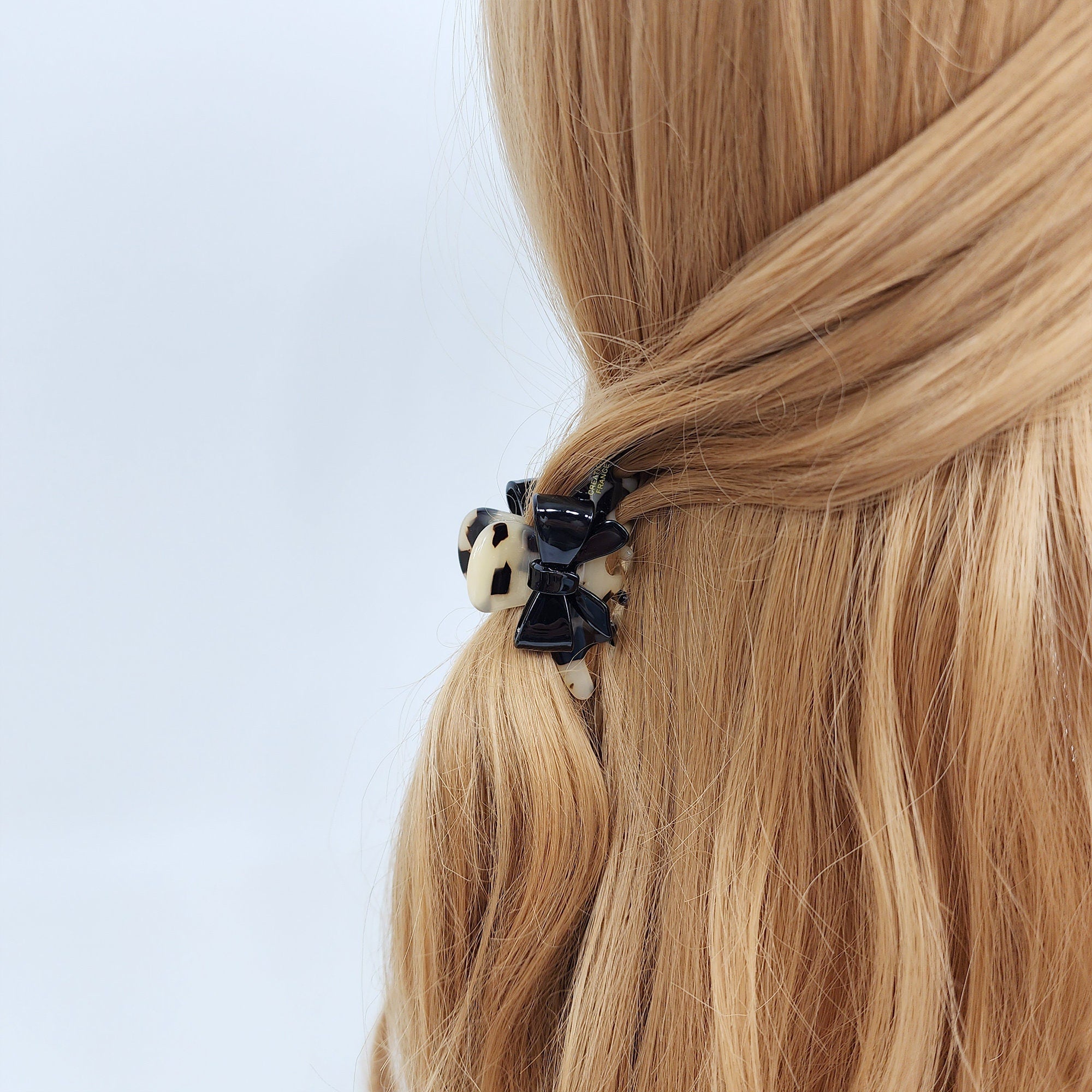 Leopard Black Ribbon Hair Claw Clip (2.4 Inch) / Tortoise Shell Medium Size Ponytail Holder / Hair Barrette for Woman