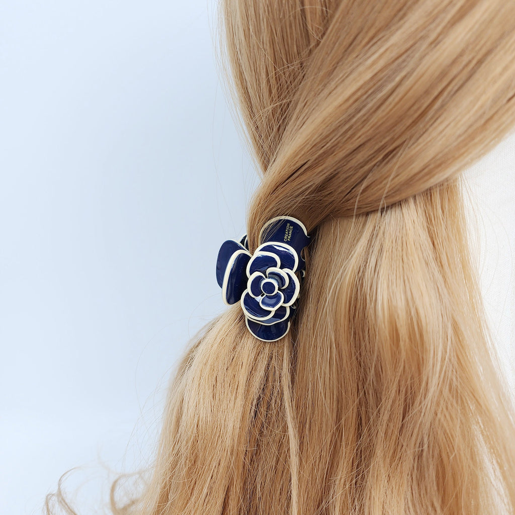 Pastel Color Camellia Flower Hair Claw Clip (2.4 Inch) / Tortoise Shell Medium Size Ponytail Holder / Hair Barrette for Woman