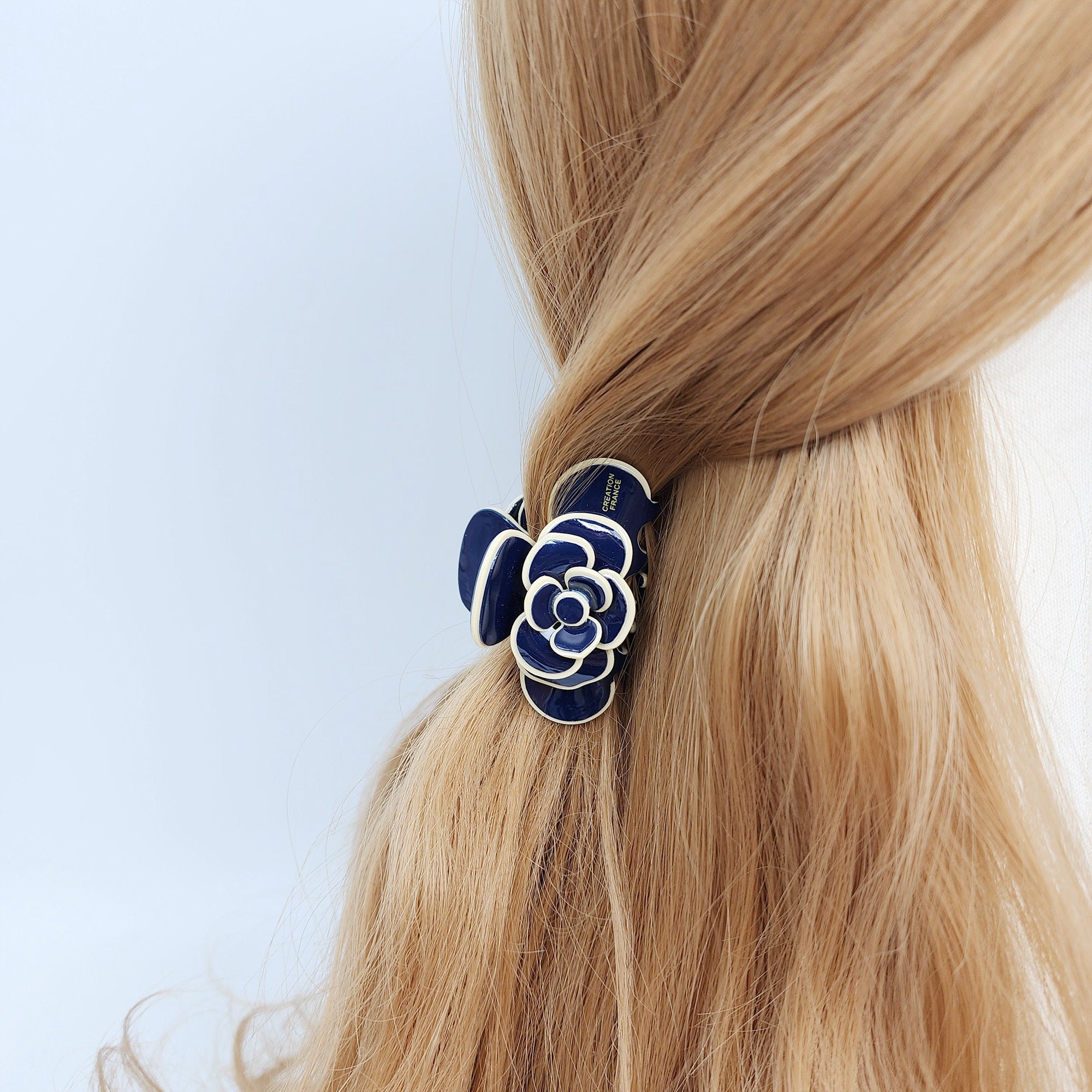 Pastel Color Camellia Flower Hair Claw Clip (2.4 Inch) / Tortoise Shell Medium Size Ponytail Holder / Hair Barrette for Woman