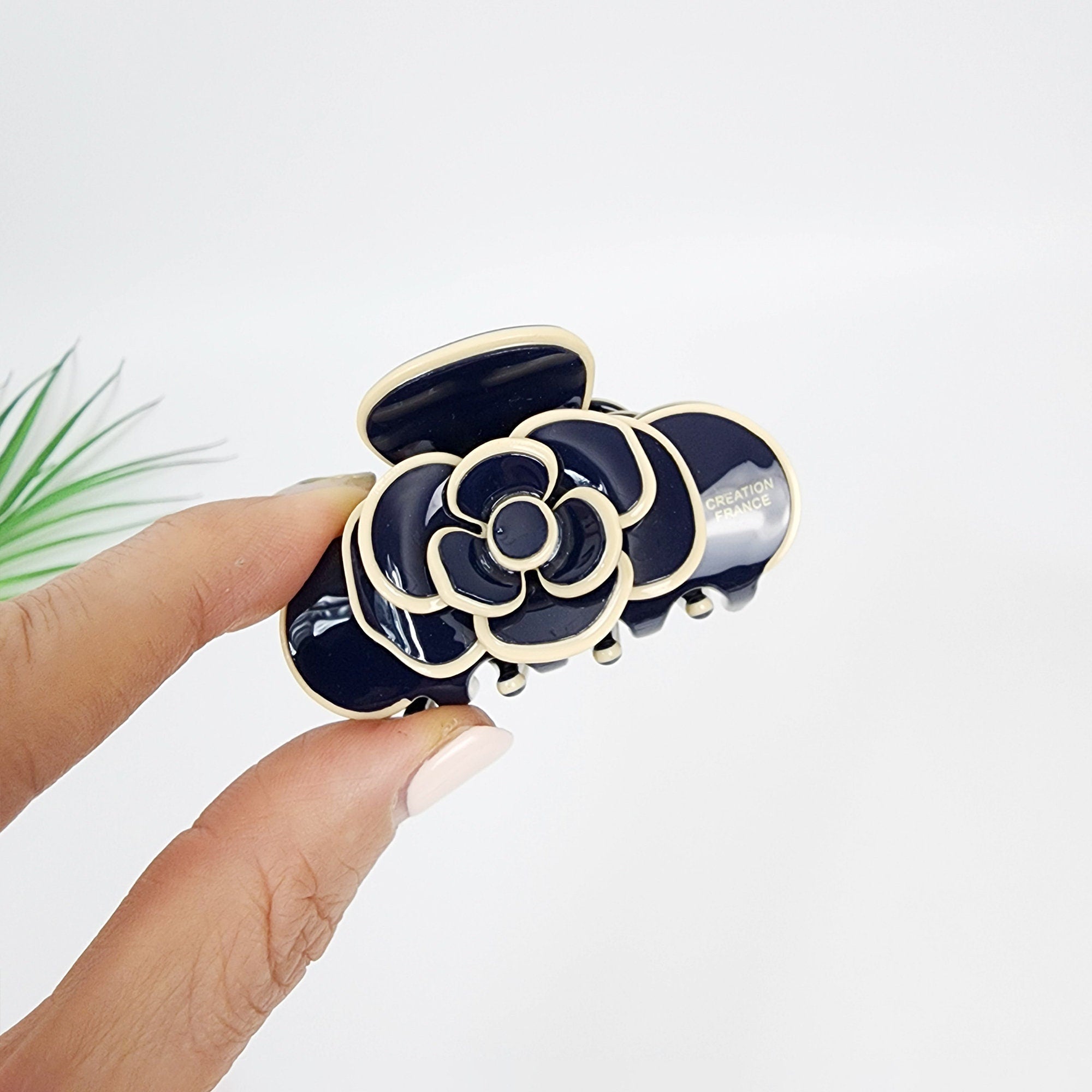 Pastel Color Camellia Flower Hair Claw Clip (2.4 Inch) / Tortoise Shell Medium Size Ponytail Holder / Hair Barrette for Woman