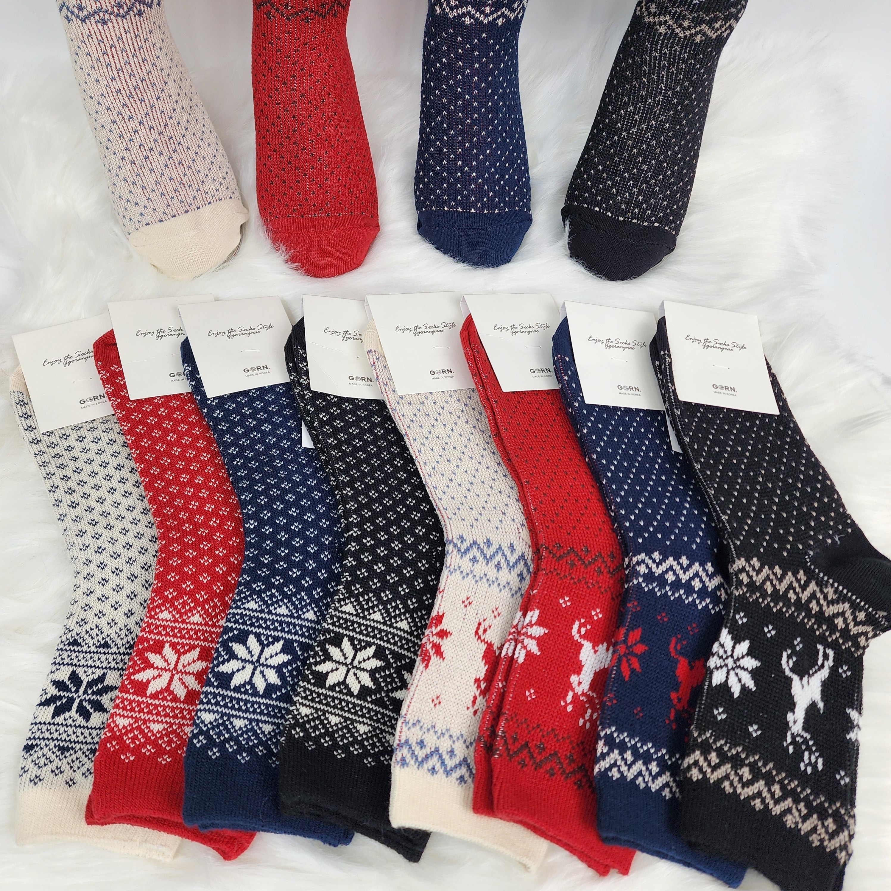 ✨ Festive Jacquard Winter Crew Socks

Get ready for the holidays with these charming festive socks. Featuring classic snowflake and reindeer patterns, they are woven with a soft jacquard knit that offers warmth without being too thick for your shoes. The comfortable mid-calf length makes them perfect for daily wear or as a cozy addition to your seasonal outfit.