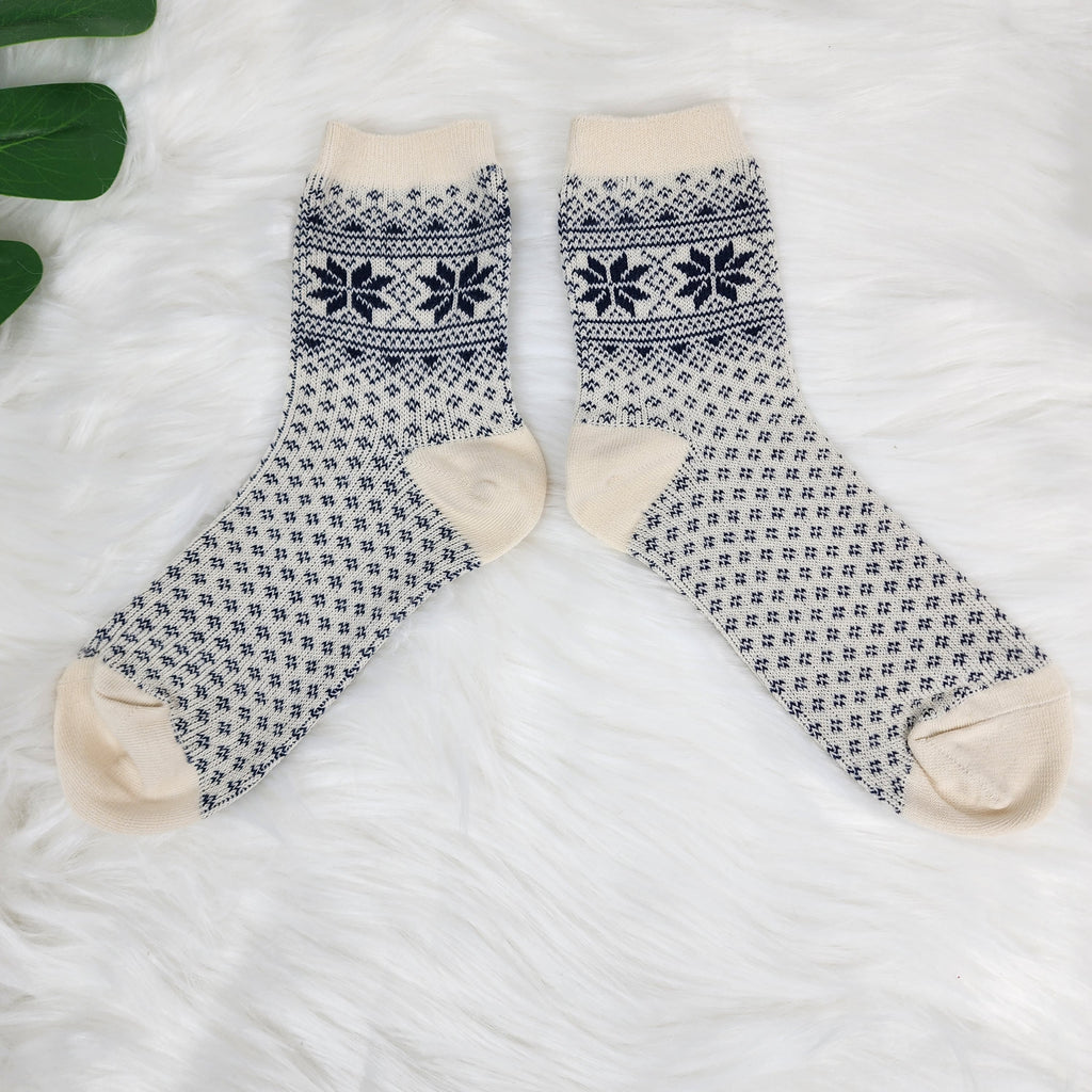 Christmas Reindeer Socks | Crew Jacquard Knit Pattern | Korean Socks | Holiday Winter Gift
