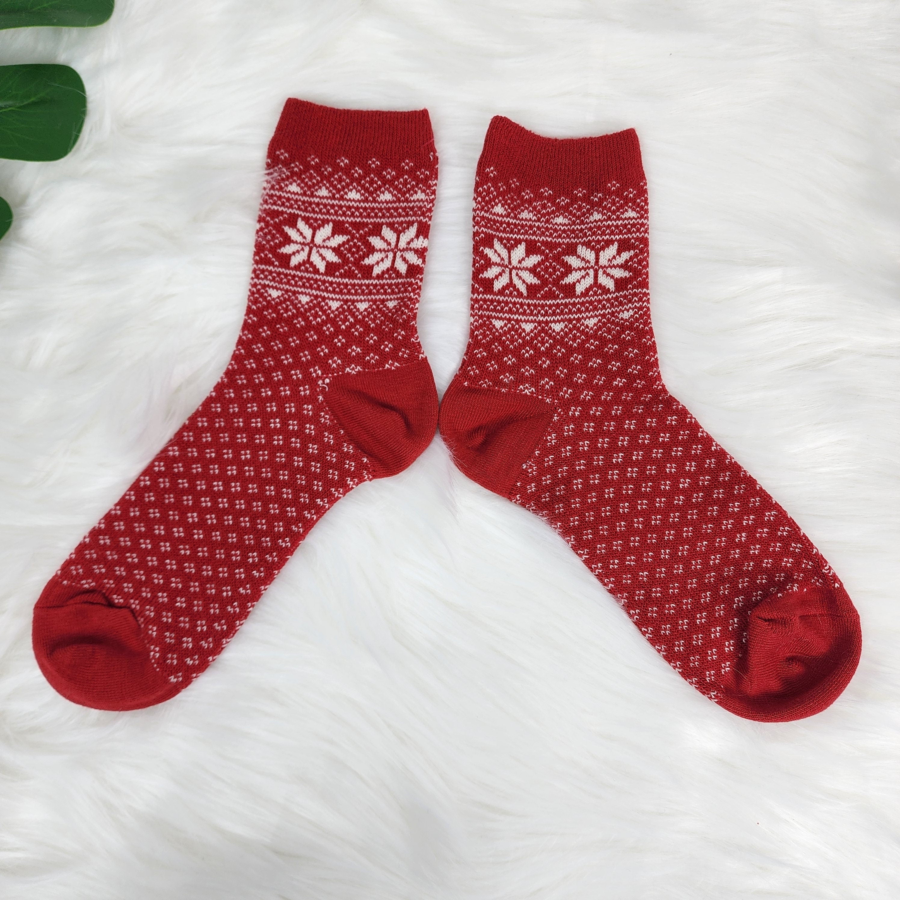 Christmas Reindeer Socks | Crew Jacquard Knit Pattern | Korean Socks | Holiday Winter Gift