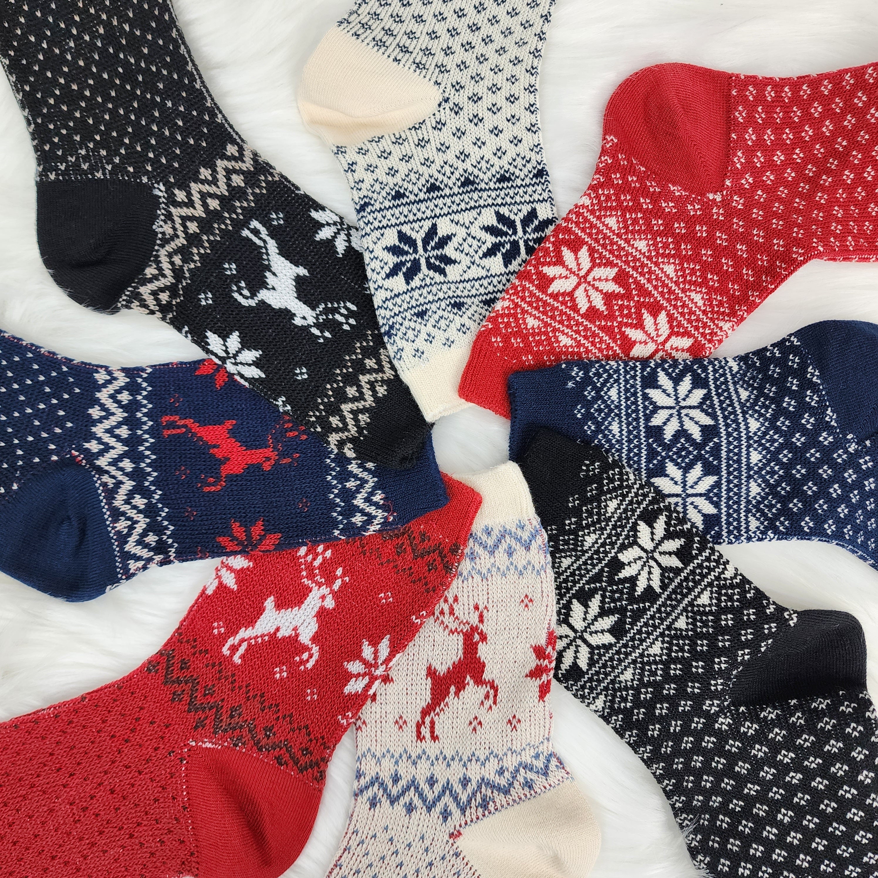 Christmas Reindeer Socks | Crew Jacquard Knit Pattern | Korean Socks | Holiday Winter Gift