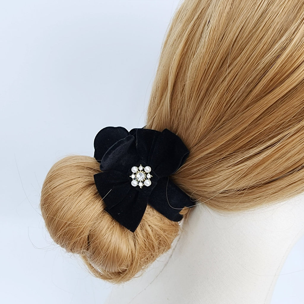 Black Velvet Christmas Ribbon Two Leg Low Bun Hair Claw Clip / Medium Size Ponytail Holder / Hair Barrette for Woman