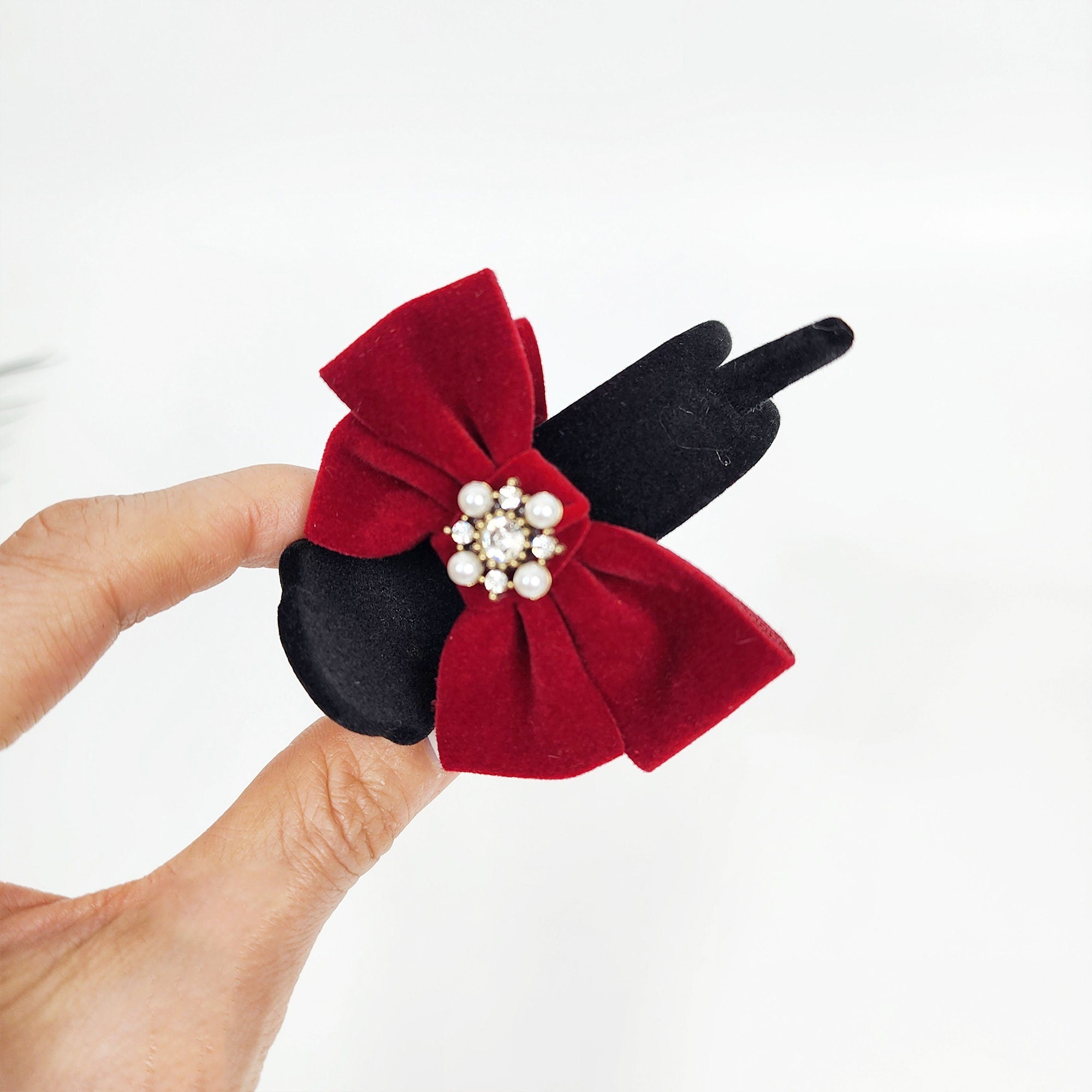 Black Velvet Christmas Ribbon Two Leg Low Bun Hair Claw Clip / Medium Size Ponytail Holder / Hair Barrette for Woman