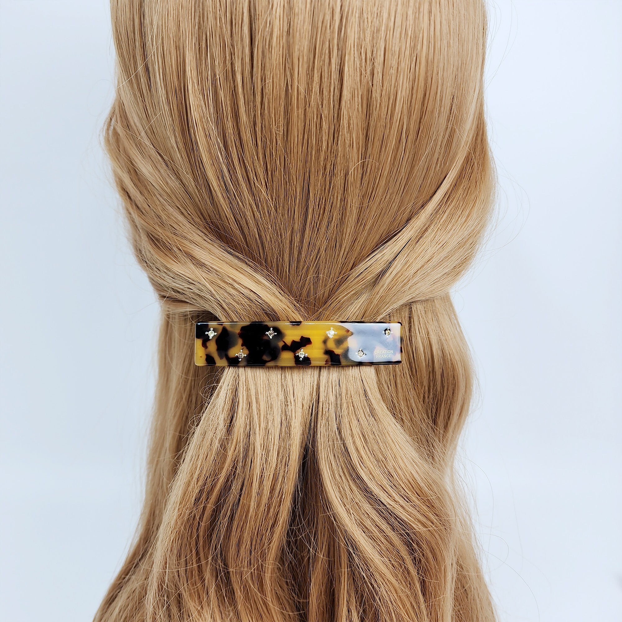 Chic Star Cubic Long Square Hair Barrette (3.3 Inch) / Simple French Hair Pin / Hair Accessory for Woman / Automatic Hair Clip