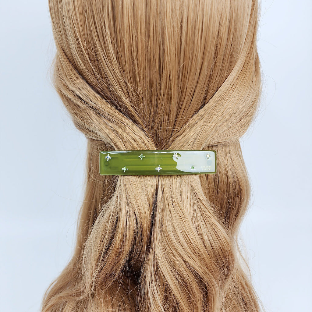 Chic Star Cubic Long Square Hair Barrette (3.3 Inch) / Simple French Hair Pin / Hair Accessory for Woman / Automatic Hair Clip