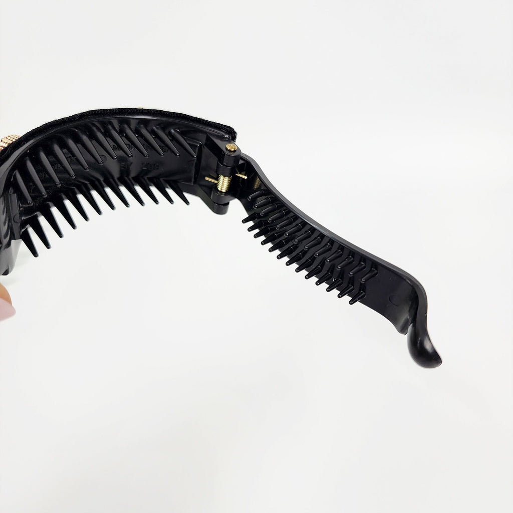 Black Velvet Heart Pearl Cubic Half Moon Banana Claw Clip (3.0 Inch) / Ponytail Holder for Woman / Clincher Comb Hair Accessory