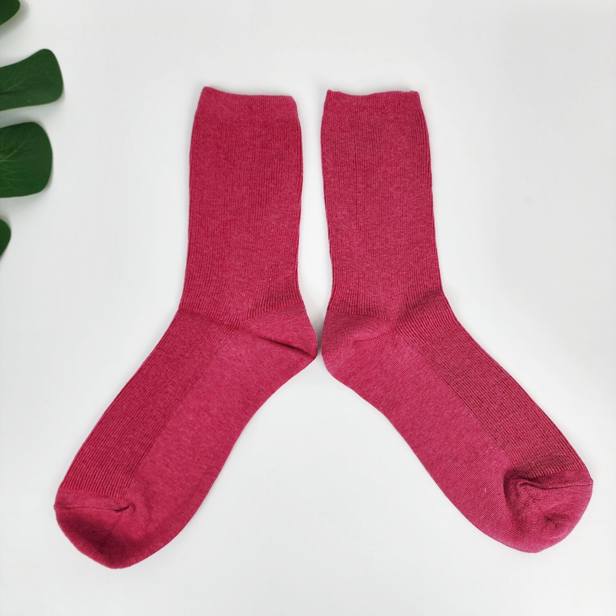 Ribbed Crew Socks | Solid Cotton Mid Calf Boot Cuffs | Korean Socks | Minimalist Gift for Her