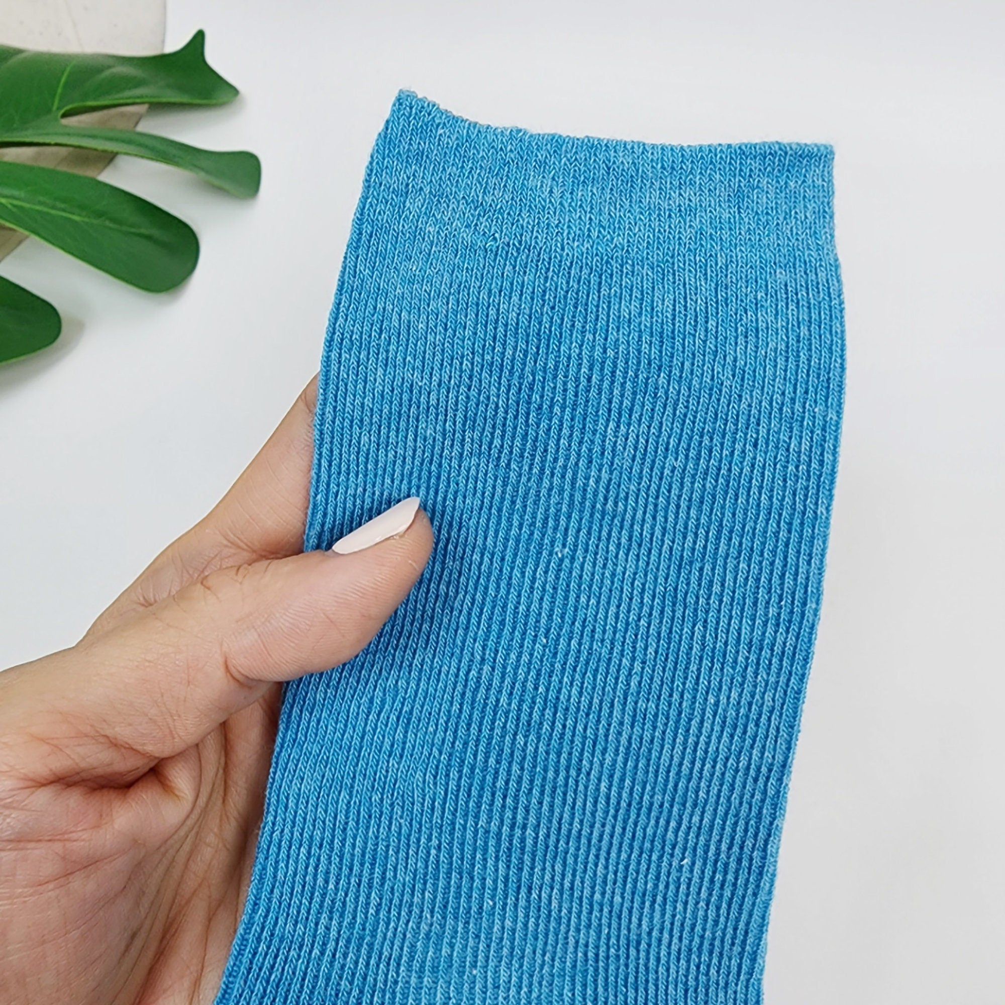 Ribbed Crew Socks | Solid Cotton Mid Calf Boot Cuffs | Korean Socks | Minimalist Gift for Her