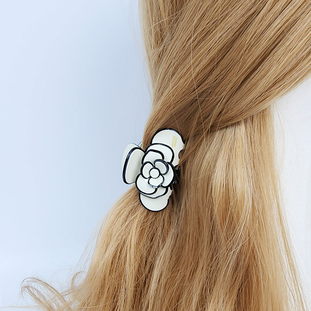 Pastel Color Camellia Flower Hair Claw Clip (2.4 Inch) / Tortoise Shell Medium Size Ponytail Holder / Hair Barrette for Woman