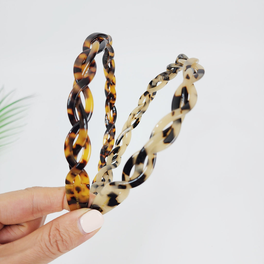 Leopard Triple Twist Thin Headband (0.5 Inch) / Tortoise Shell French Hair Pin / Hair Accessory for Woman / Acrylic Alice Headband