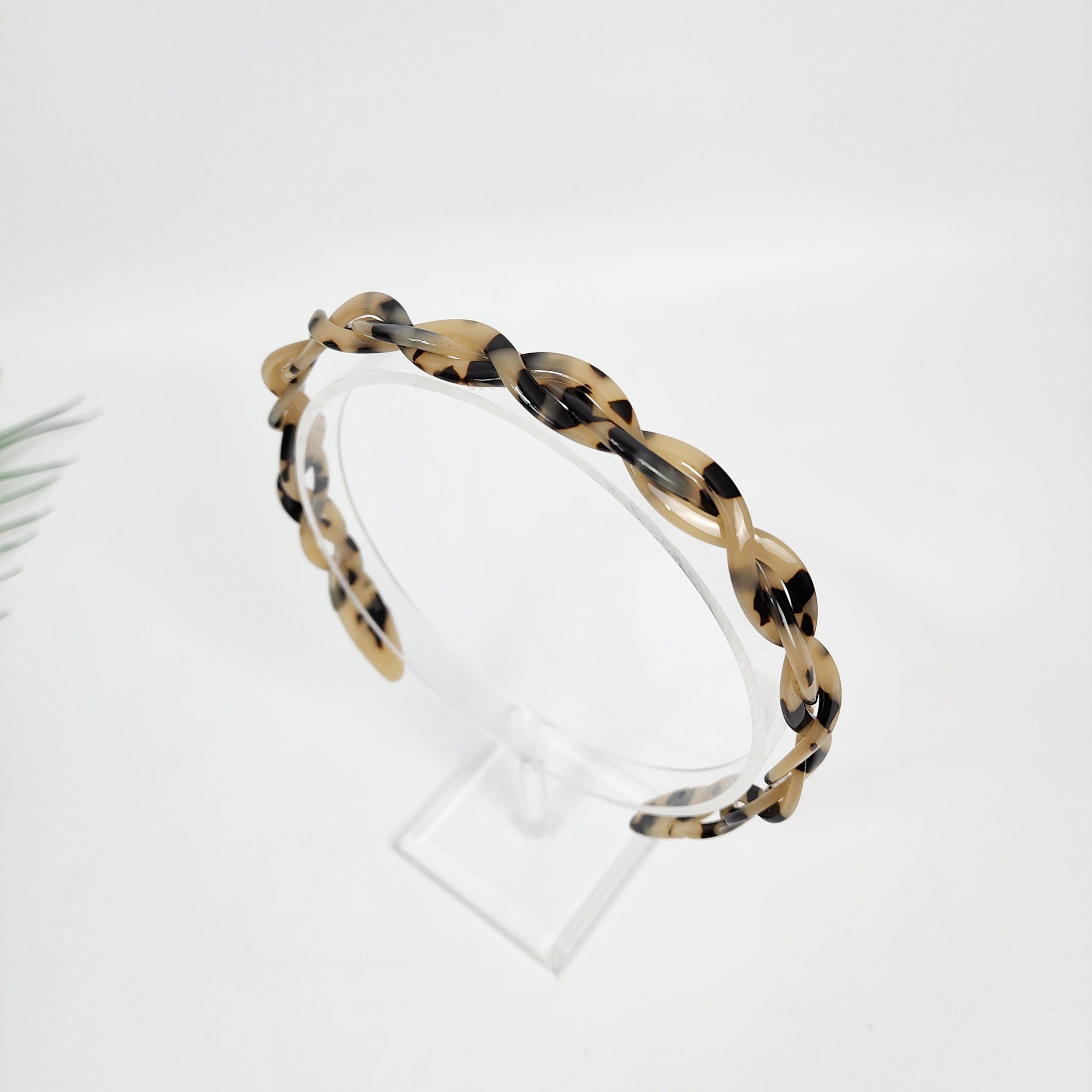 Leopard Triple Twist Thin Headband (0.5 Inch) / Tortoise Shell French Hair Pin / Hair Accessory for Woman / Acrylic Alice Headband