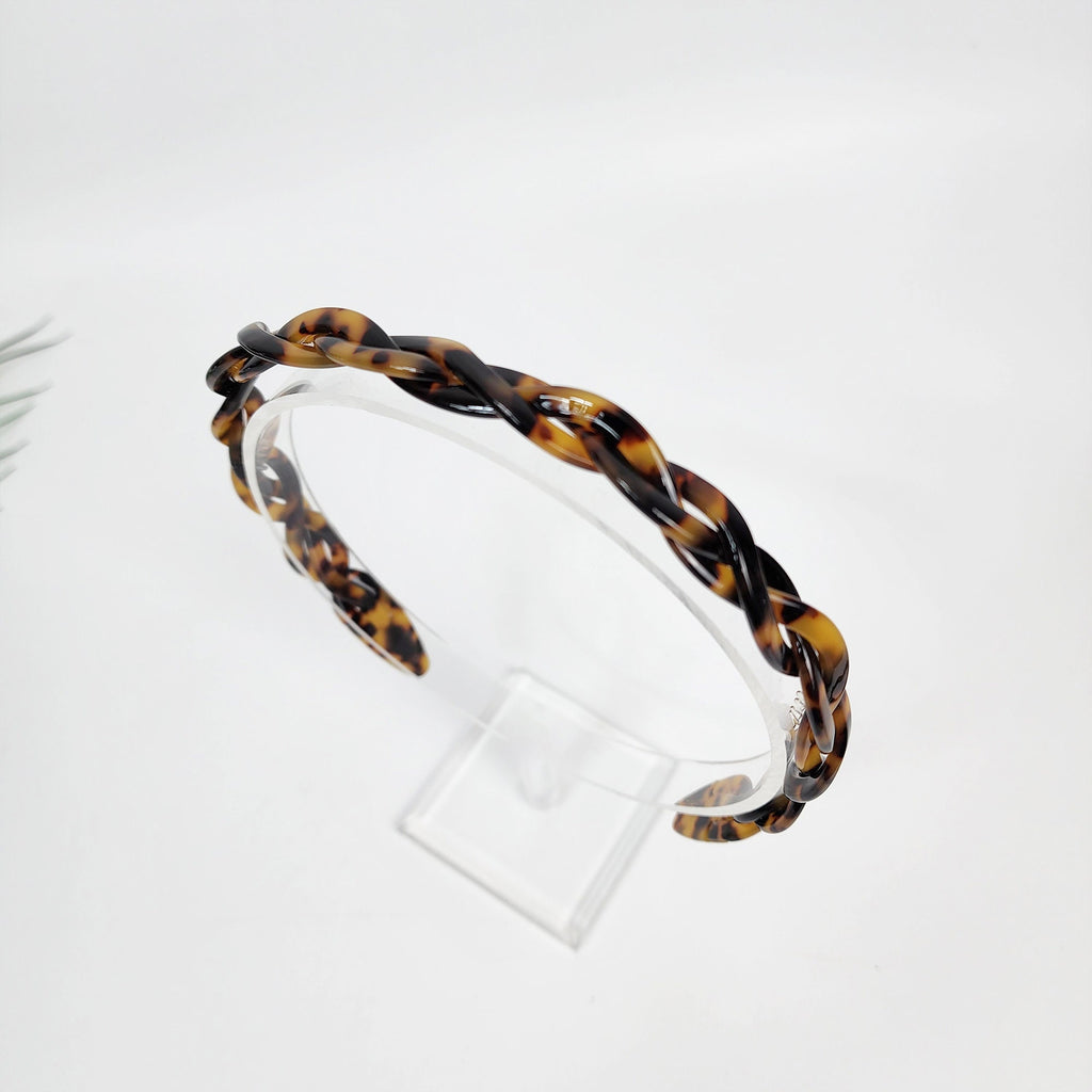 Leopard Triple Twist Thin Headband (0.5 Inch) / Tortoise Shell French Hair Pin / Hair Accessory for Woman / Acrylic Alice Headband