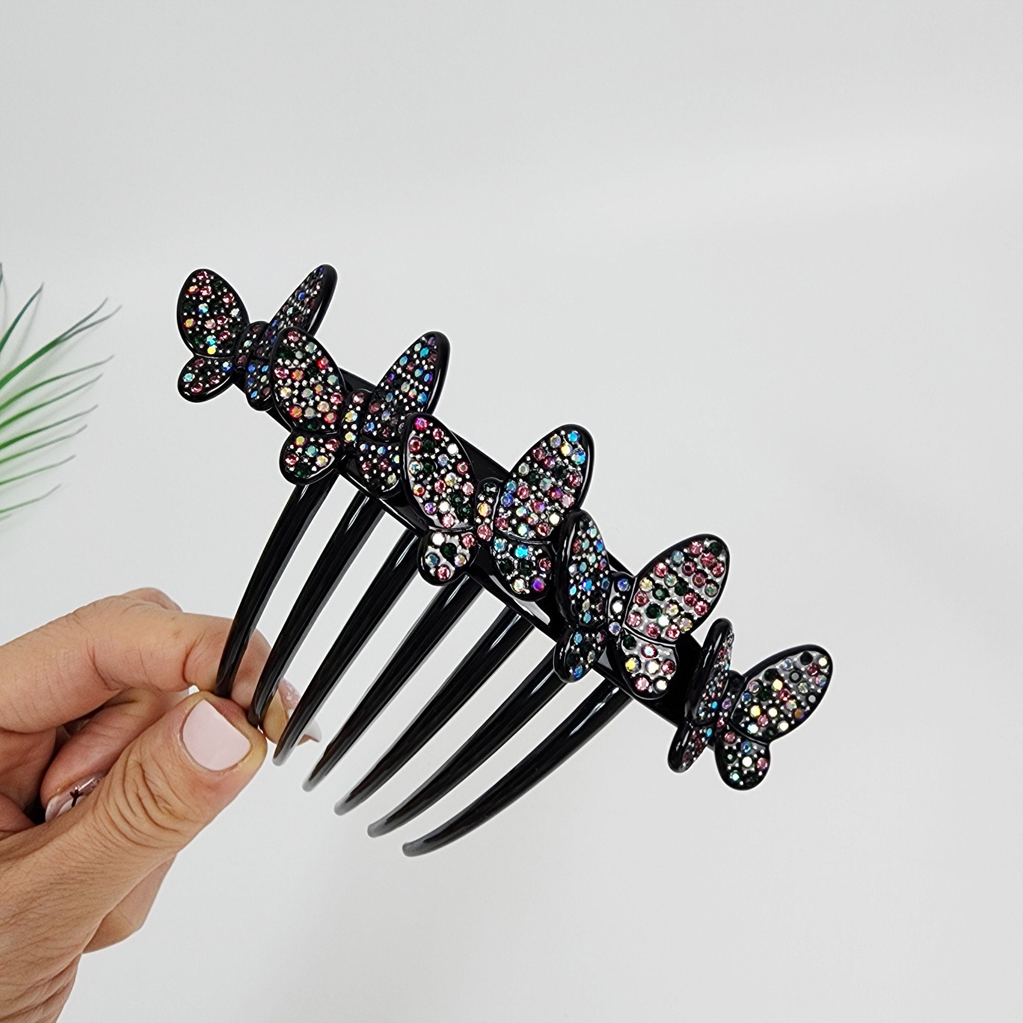 Dark Cubic Lovely Butterfly Non-slip Hair Comb Pin (4.7 Inch) / Luxurious French Hair Pin / Hair Fork for Woman