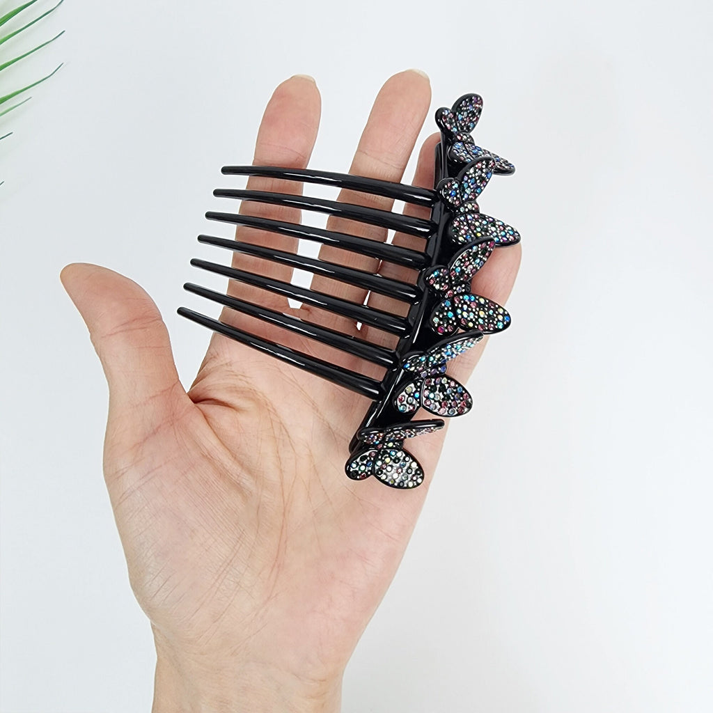 Dark Cubic Lovely Butterfly Non-slip Hair Comb Pin (4.7 Inch) / Luxurious French Hair Pin / Hair Fork for Woman