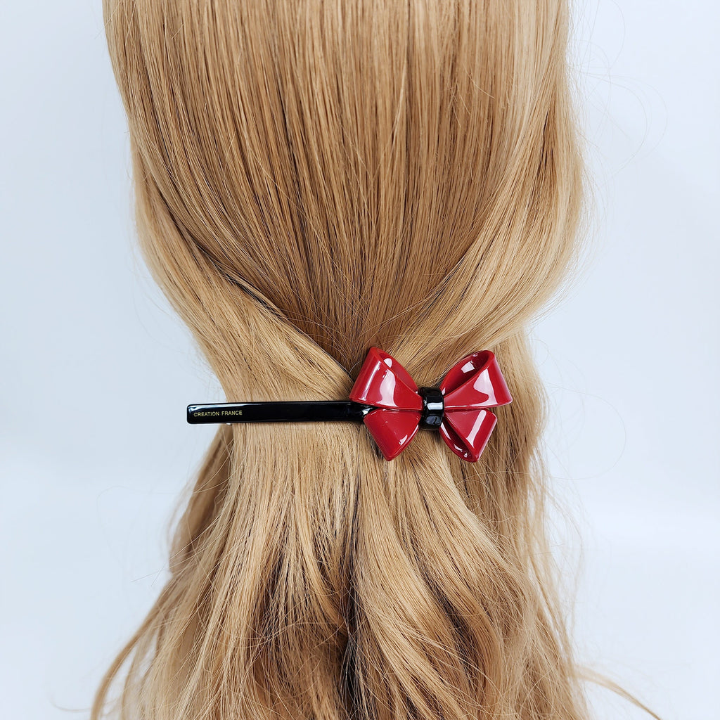 Tortoise Shell Bold Butterfly Ribbon Hair Barrette (4.7 Inch) / Leopard French Hair Pin / Hair Accessory for Woman / Automatic Hair Clip