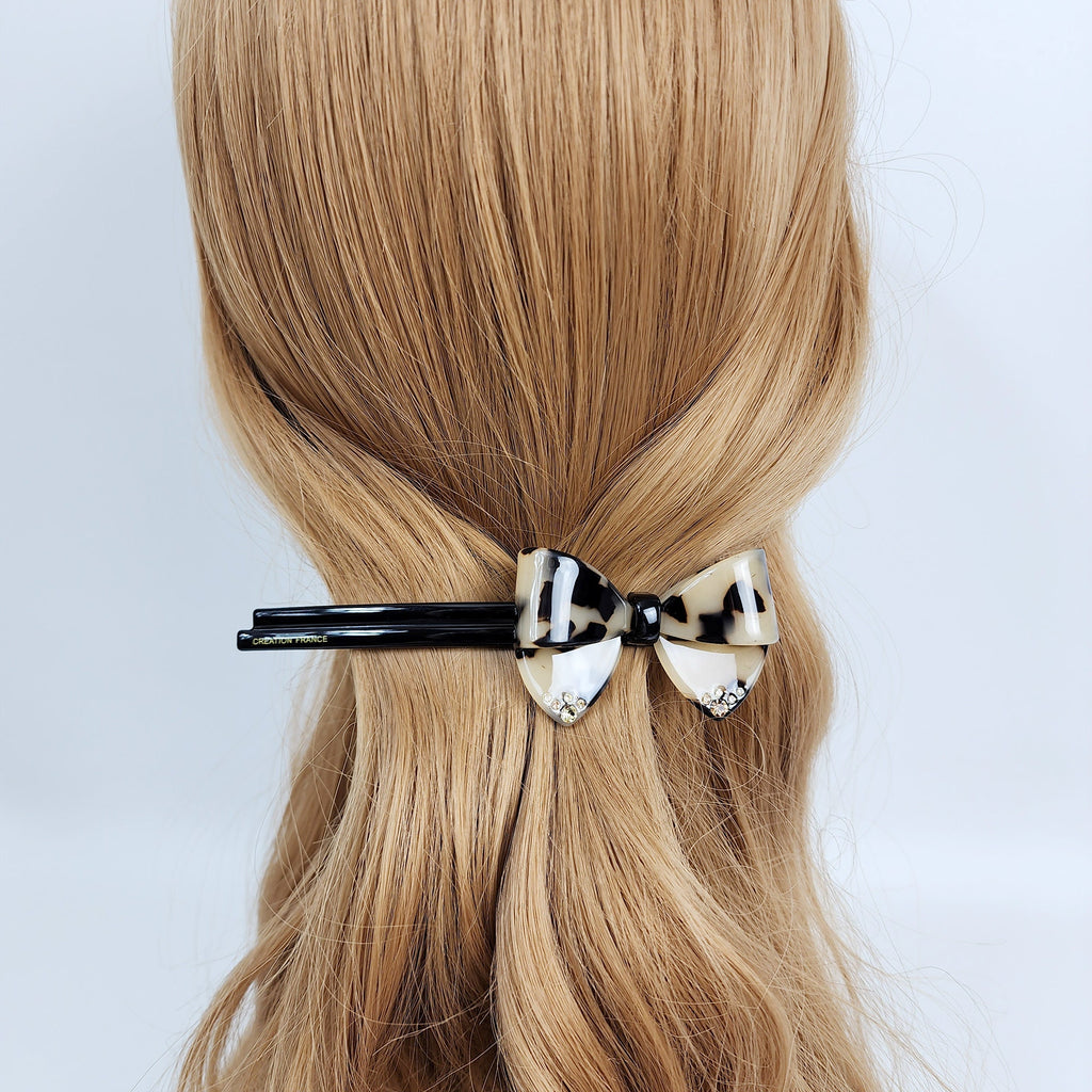 Tortoise Shell Cubic Big Ribbon Hair Barrette (5.1 Inch) / Leopard French Hair Pin / Hair Accessory for Woman / Automatic Hair Clip