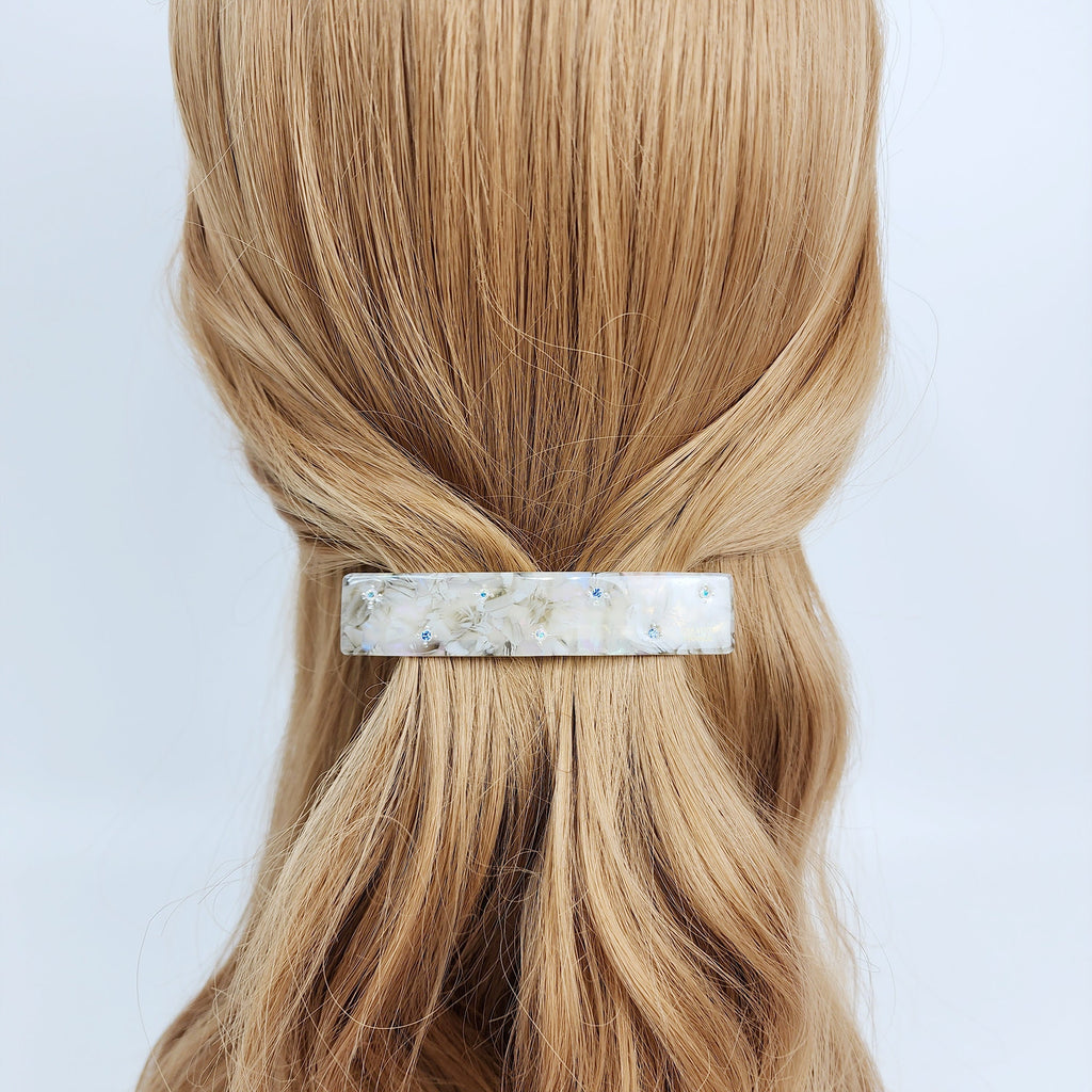 Chic Star Cubic Long Square Hair Barrette (3.3 Inch) / Simple French Hair Pin / Hair Accessory for Woman / Automatic Hair Clip