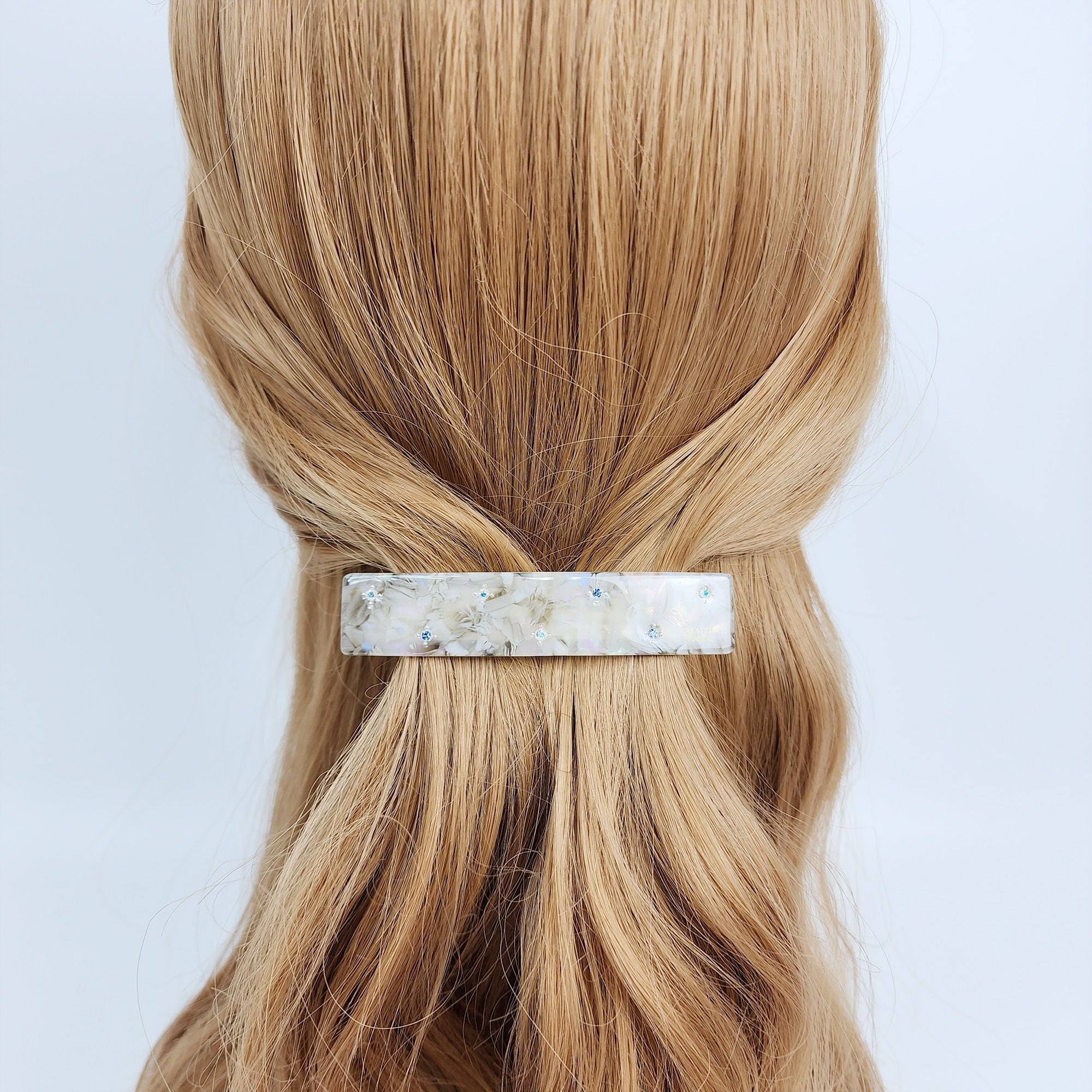 Chic Star Cubic Long Square Hair Barrette (3.3 Inch) / Simple French Hair Pin / Hair Accessory for Woman / Automatic Hair Clip