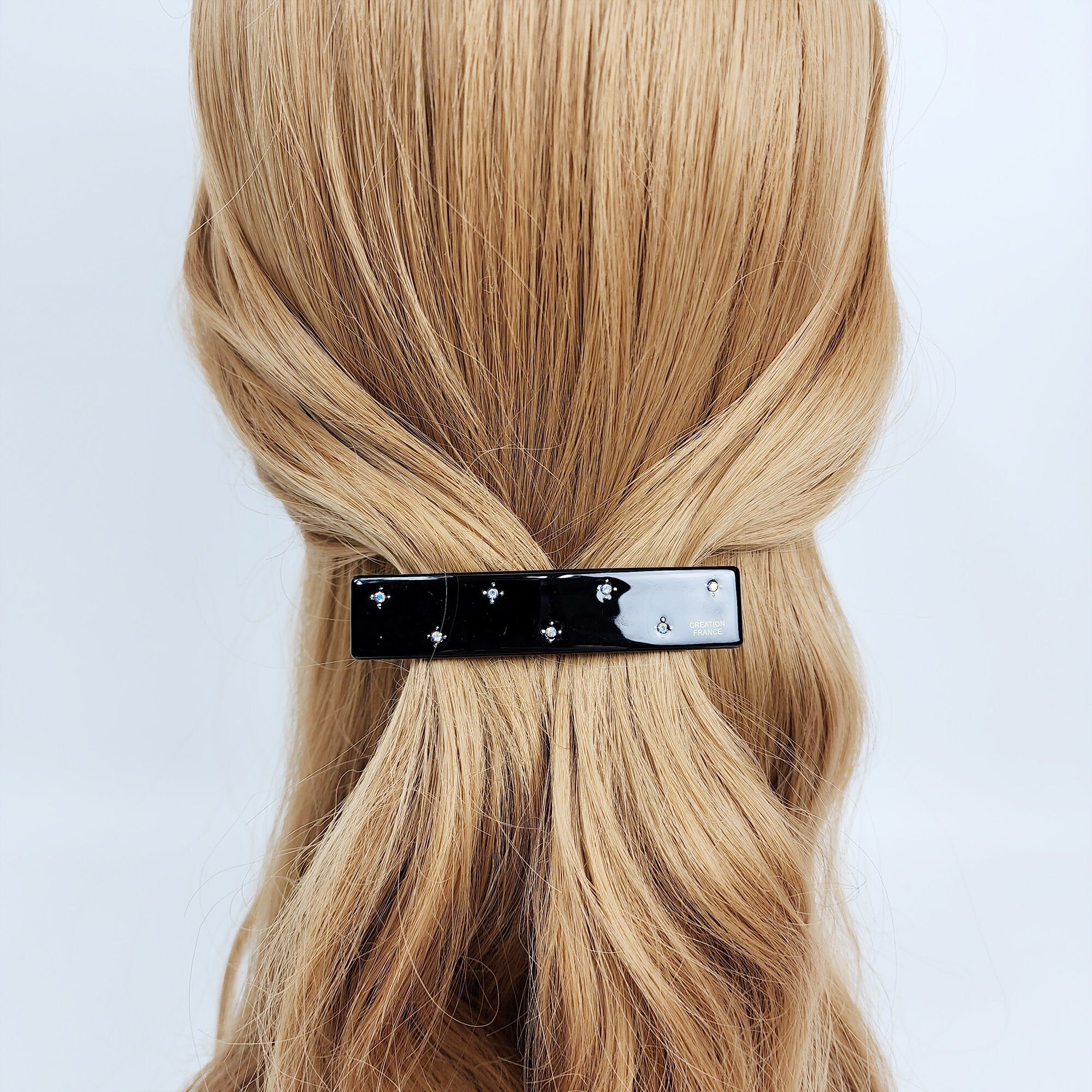Chic Star Cubic Long Square Hair Barrette (3.3 Inch) / Simple French Hair Pin / Hair Accessory for Woman / Automatic Hair Clip