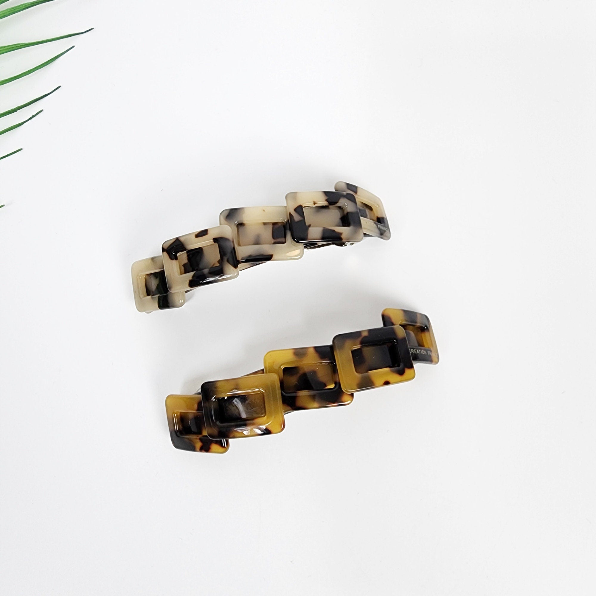 Leopard Simple Square Chain Hair Barrette (3.5 Inch) / Tortoise Shell French Hair Pin / Hair Accessory for Woman / Automatic Hair Clip