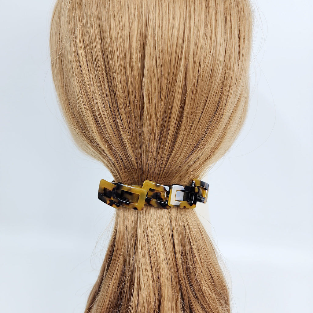 Leopard Simple Square Chain Hair Barrette (3.5 Inch) / Tortoise Shell French Hair Pin / Hair Accessory for Woman / Automatic Hair Clip