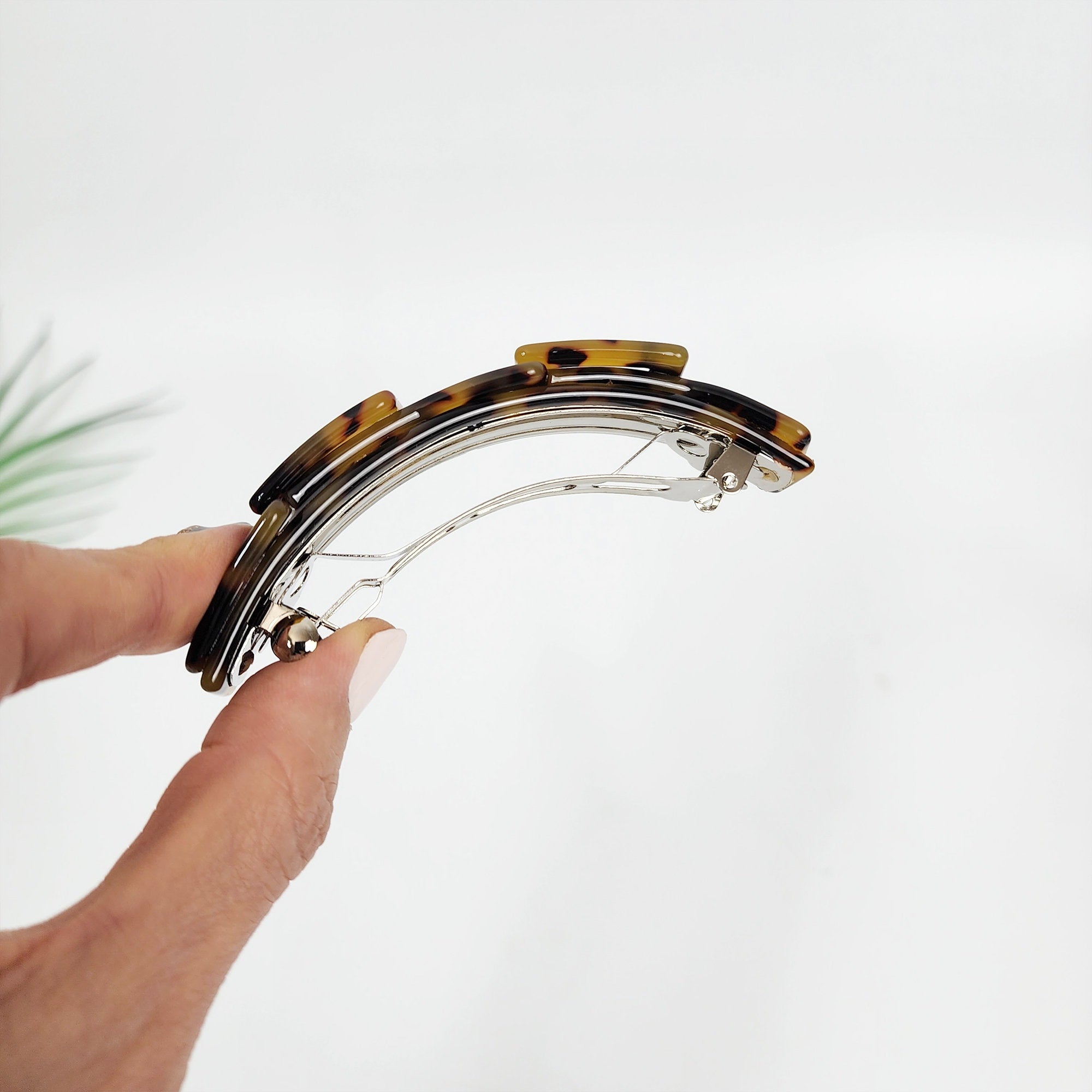 Leopard Simple Square Chain Hair Barrette (3.5 Inch) / Tortoise Shell French Hair Pin / Hair Accessory for Woman / Automatic Hair Clip