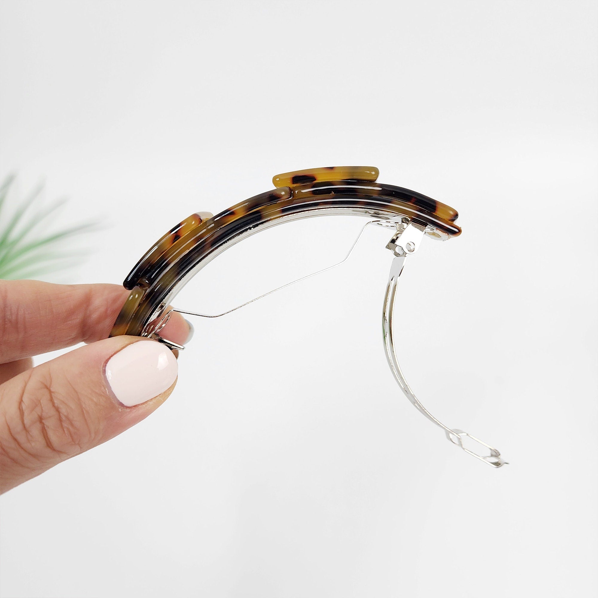 Leopard Simple Square Chain Hair Barrette (3.5 Inch) / Tortoise Shell French Hair Pin / Hair Accessory for Woman / Automatic Hair Clip