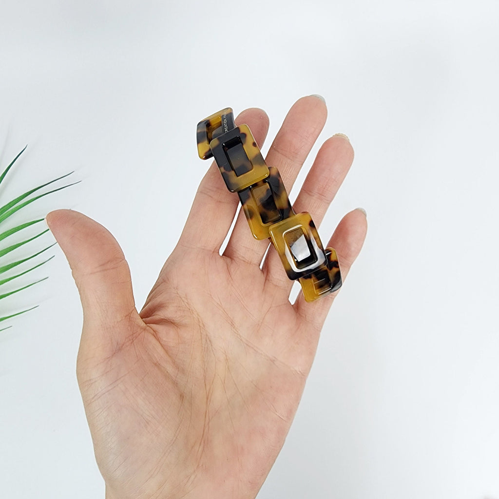 Leopard Simple Square Chain Hair Barrette (3.5 Inch) / Tortoise Shell French Hair Pin / Hair Accessory for Woman / Automatic Hair Clip