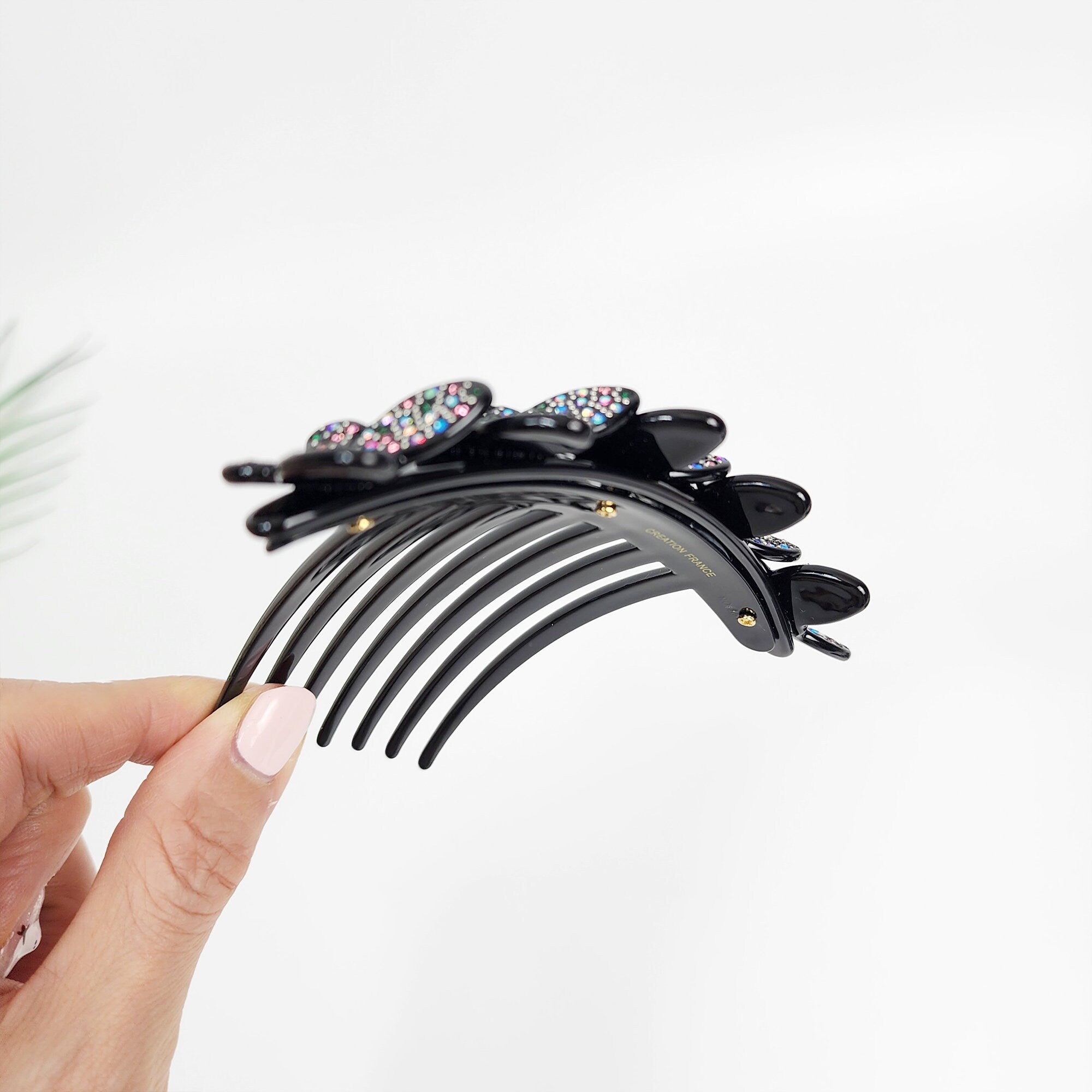 Dark Cubic Lovely Butterfly Non-slip Hair Comb Pin (4.7 Inch) / Luxurious French Hair Pin / Hair Fork for Woman