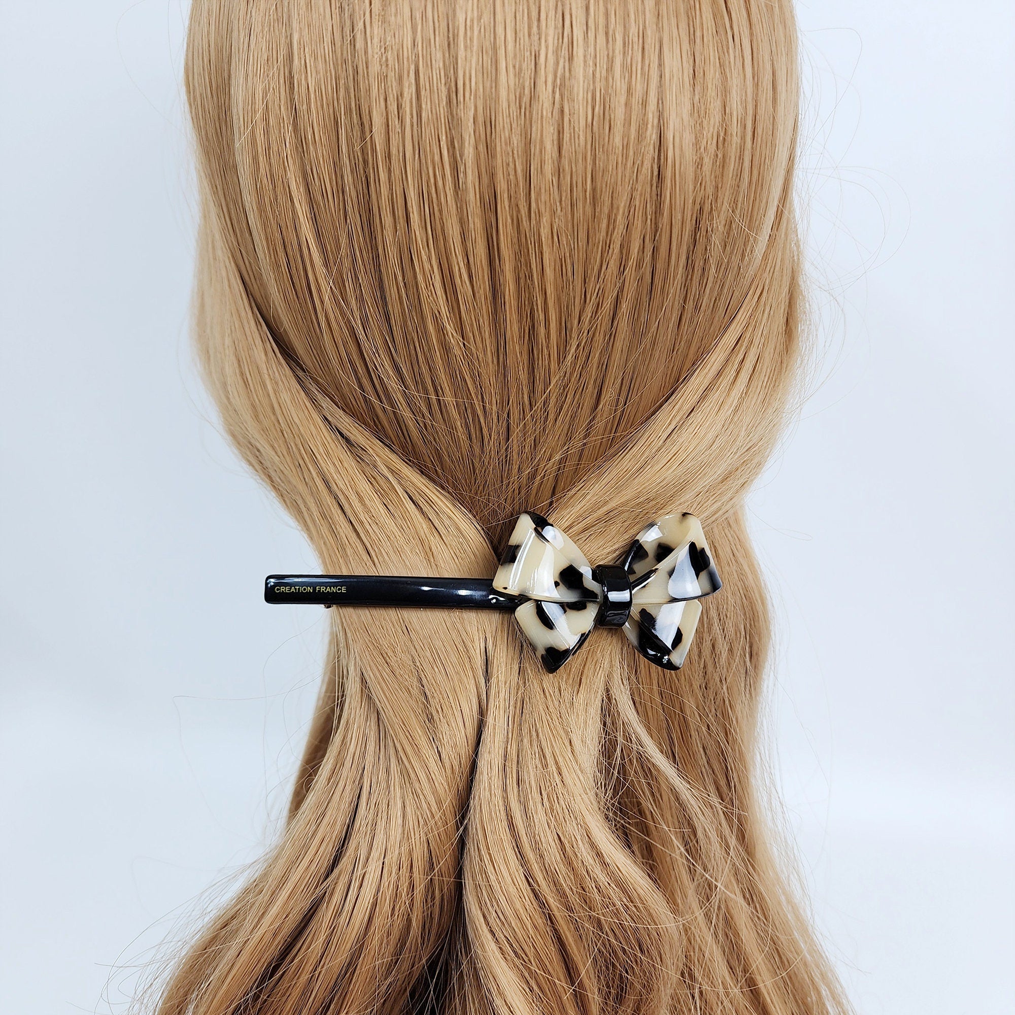 Tortoise Shell Bold Butterfly Ribbon Hair Barrette (4.7 Inch) / Leopard French Hair Pin / Hair Accessory for Woman / Automatic Hair Clip